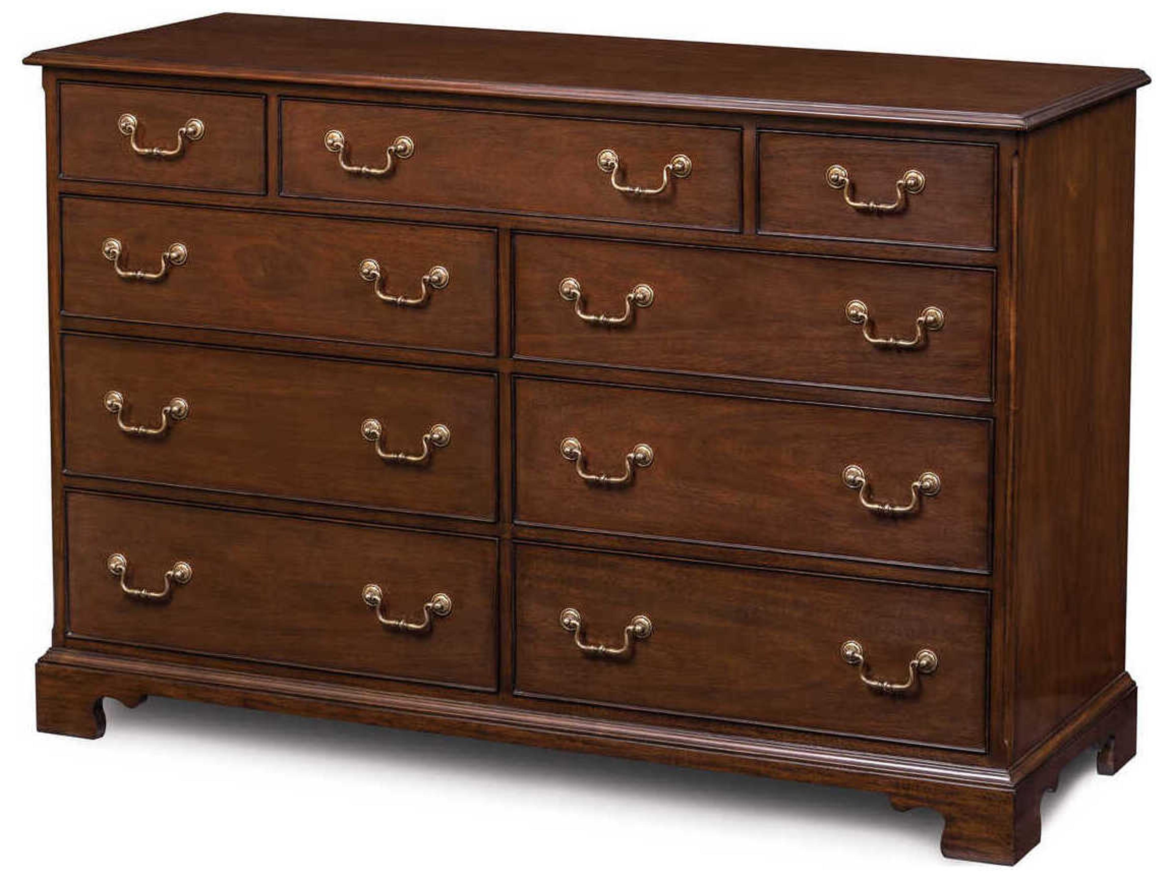 Einfalt 9-Drawers Brown Mahogany Wood Double Dresser