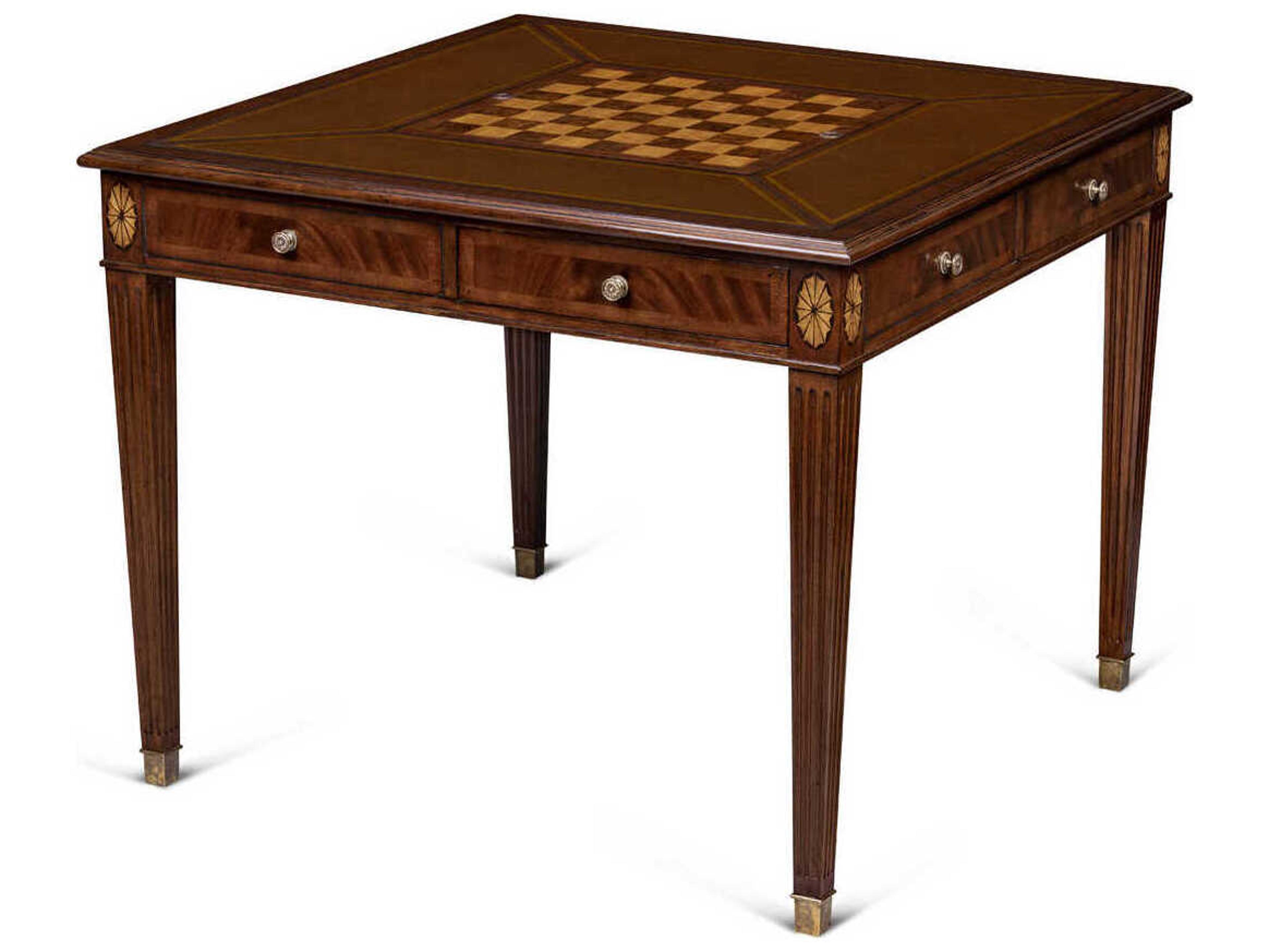 Maitland Smith Brown Mahogany Wood Chess Game Table