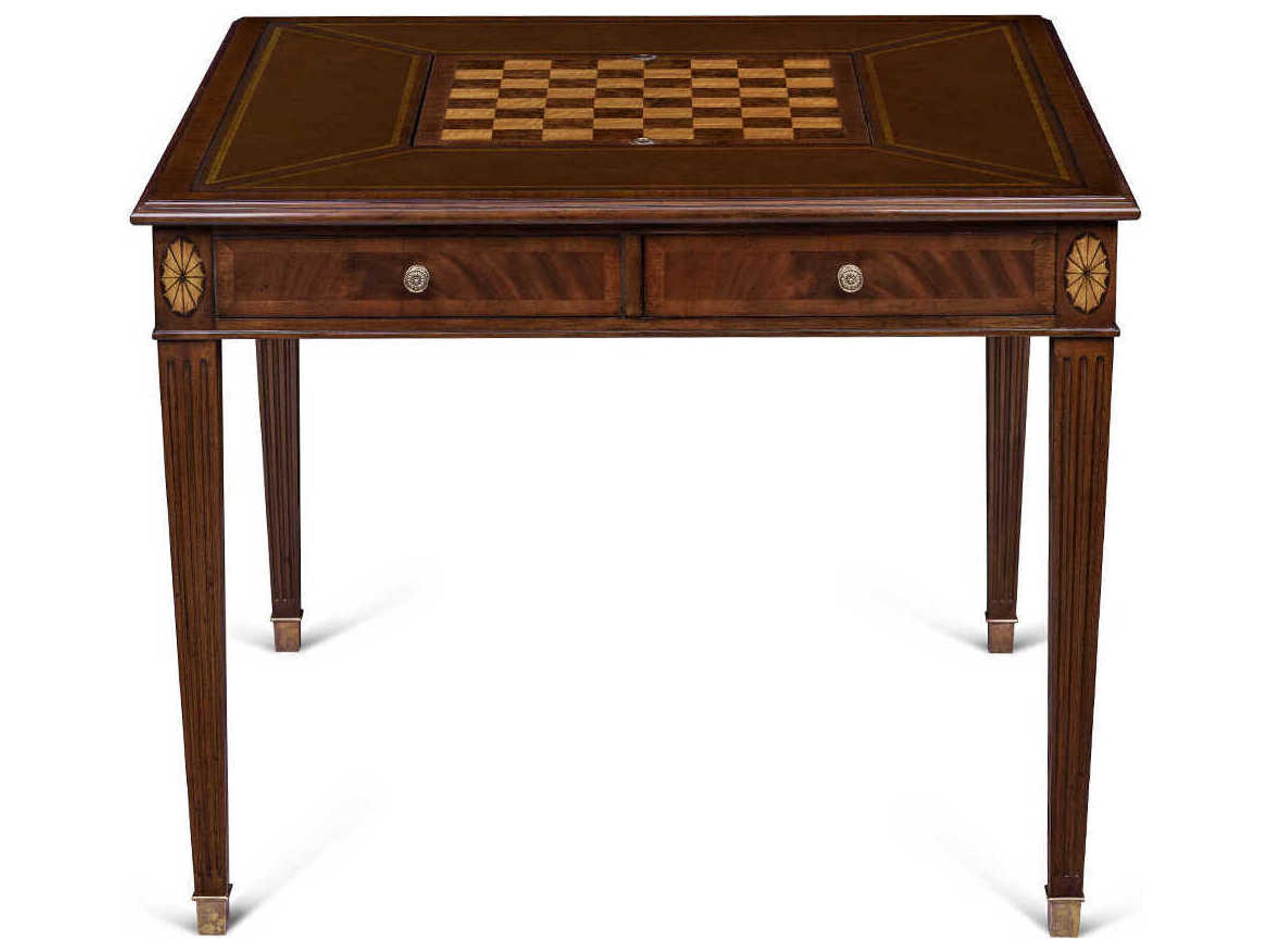 Maitland Smith Brown Mahogany Wood Chess Game Table