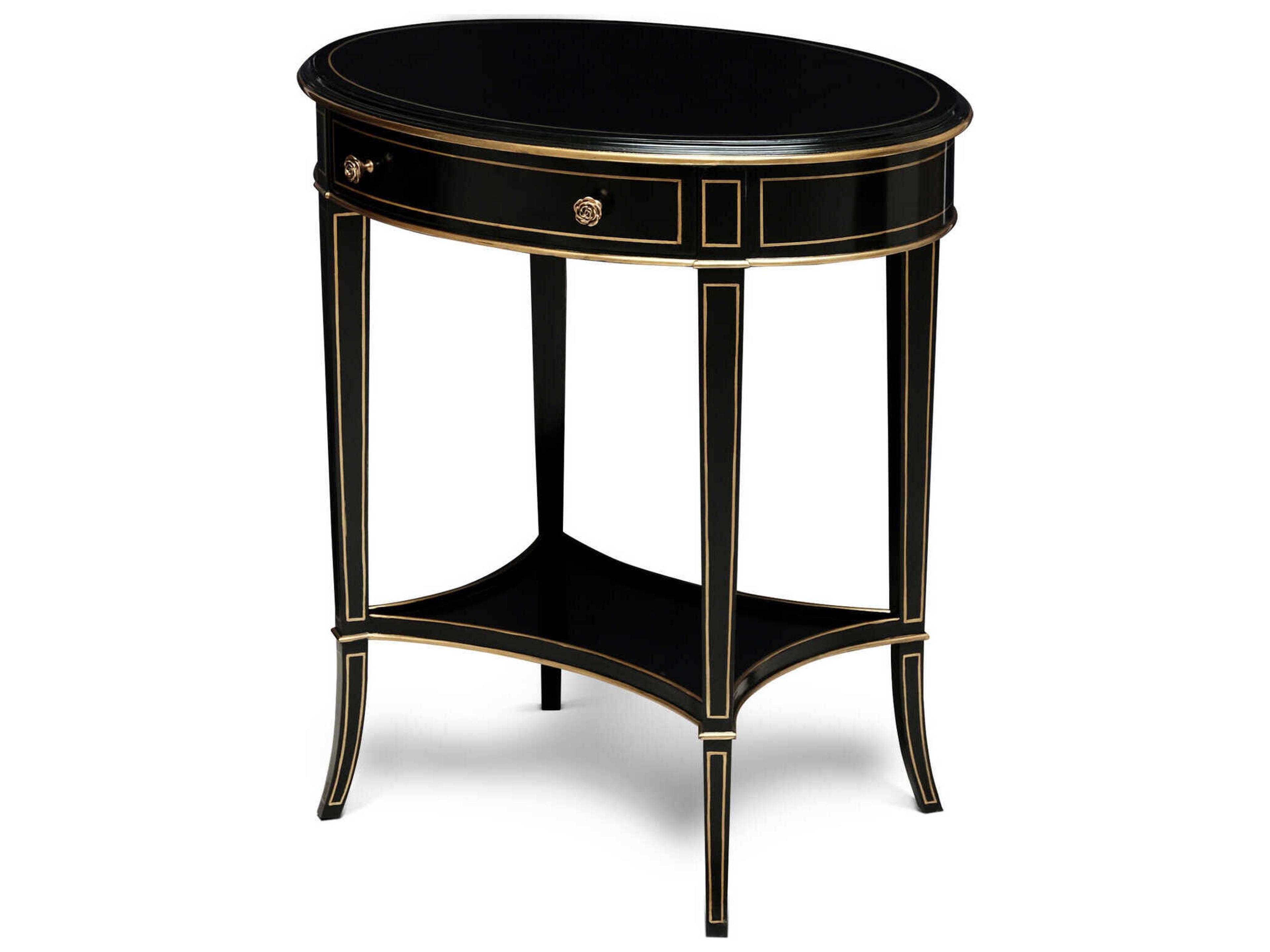 Equinox Oval Wood Noir Antiqued Gold End Table