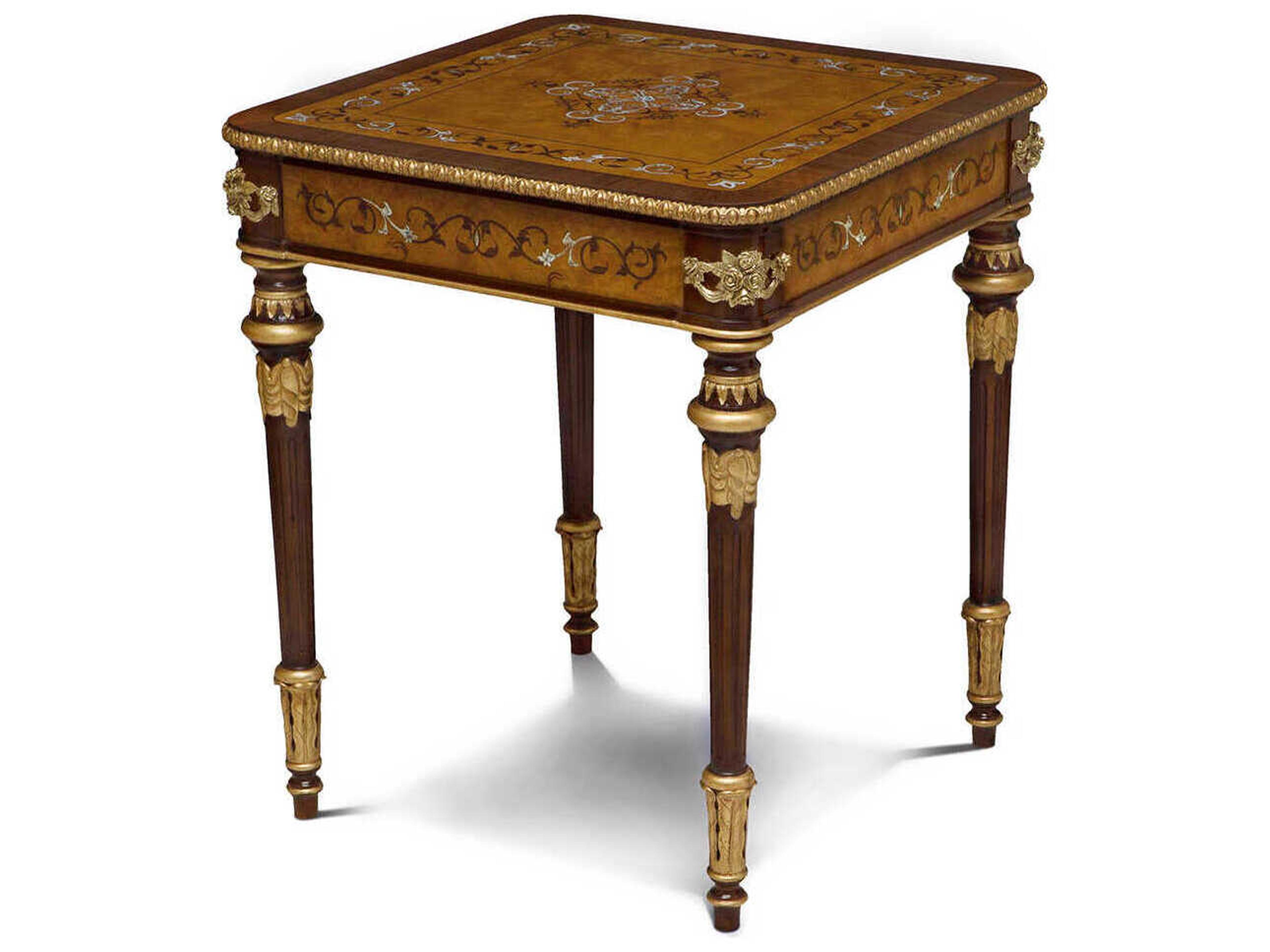 Finneas Square Wood Myrtle Burl Gold Gilt End Table