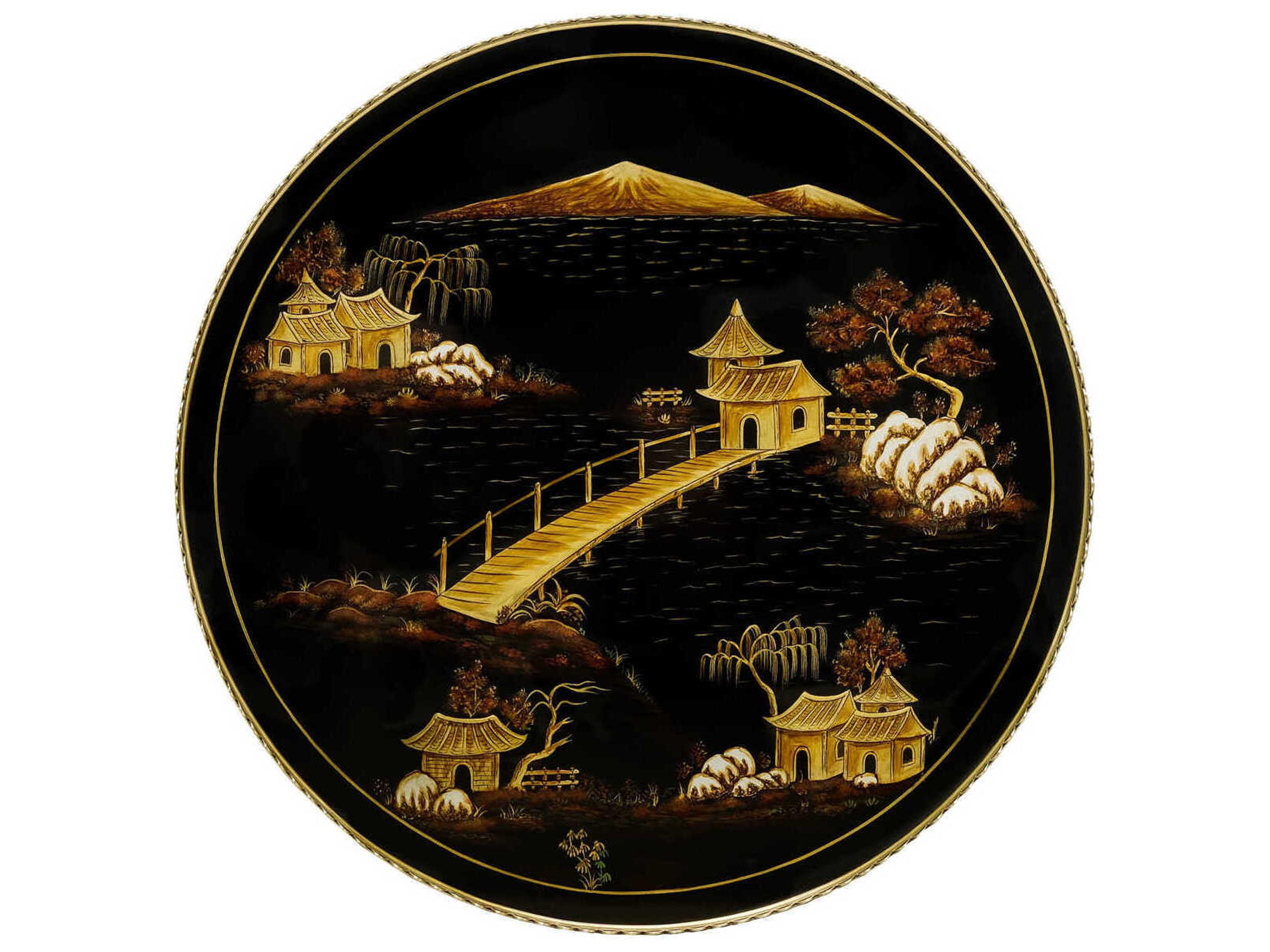 Maitland Smith Silk Round Wood Chinoiserie Black End Table