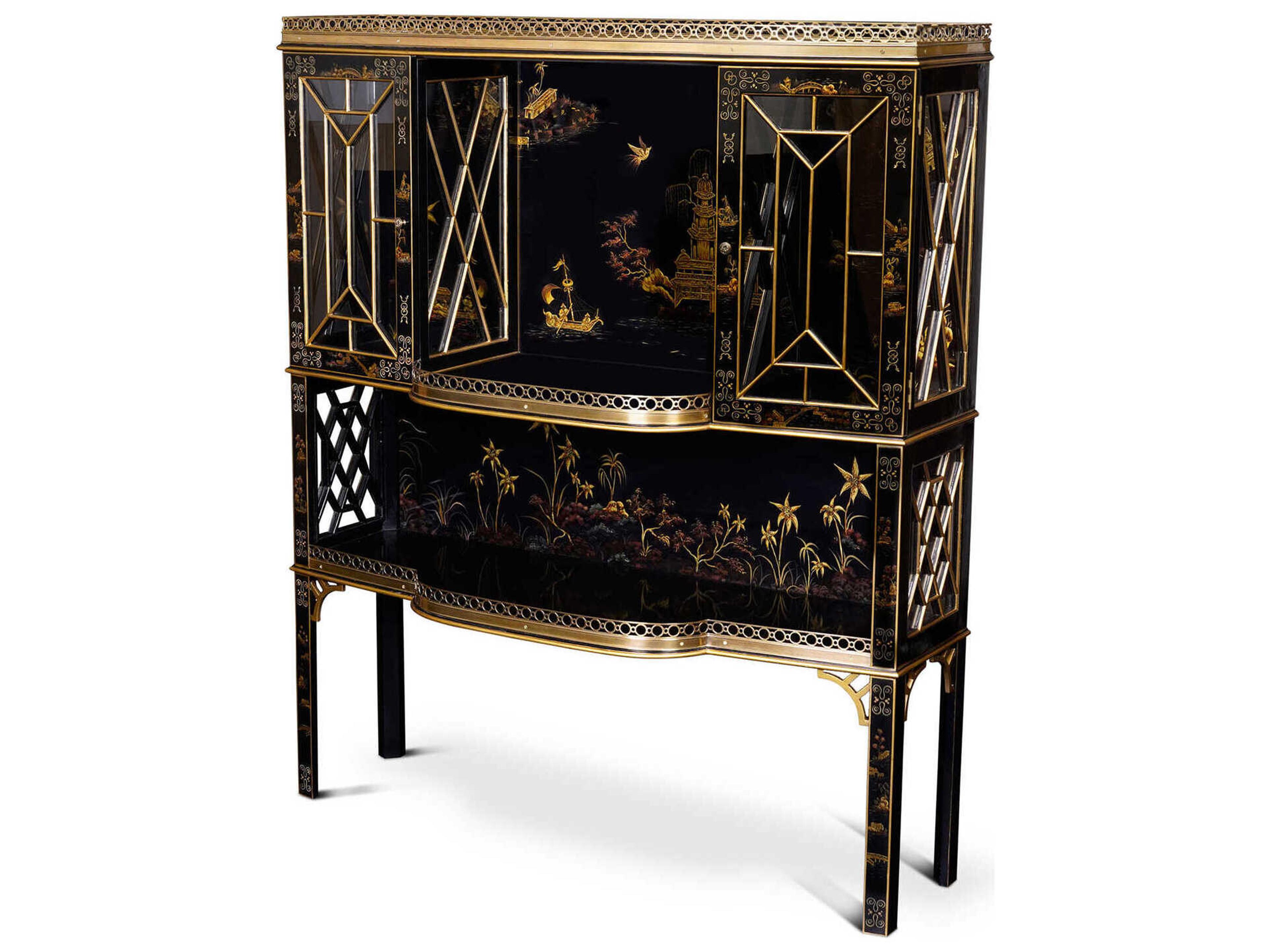 Chinoiserie Black Bar Cabinet