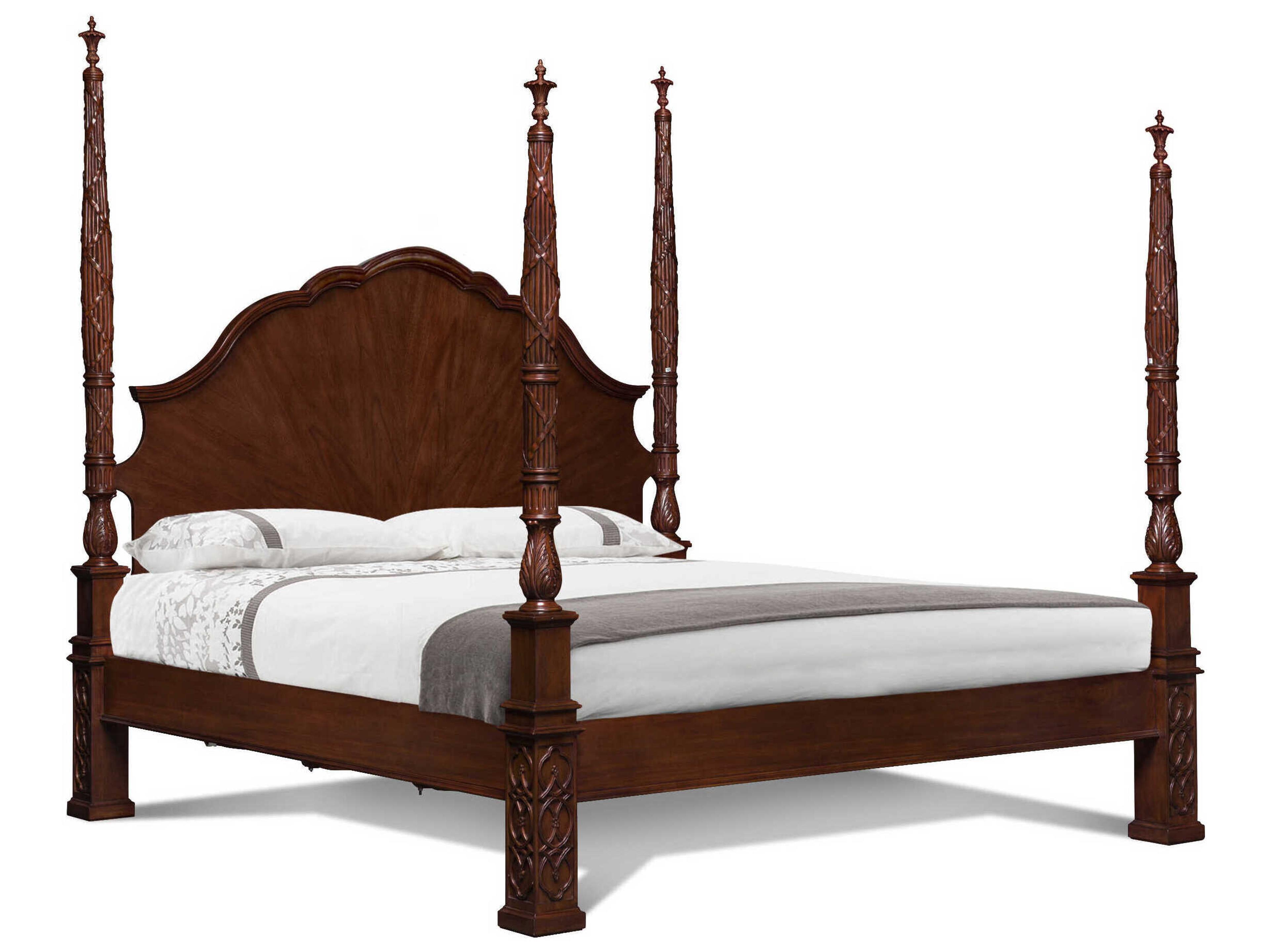 Cecil Mahogany Brown Wood King Four Poster Bed