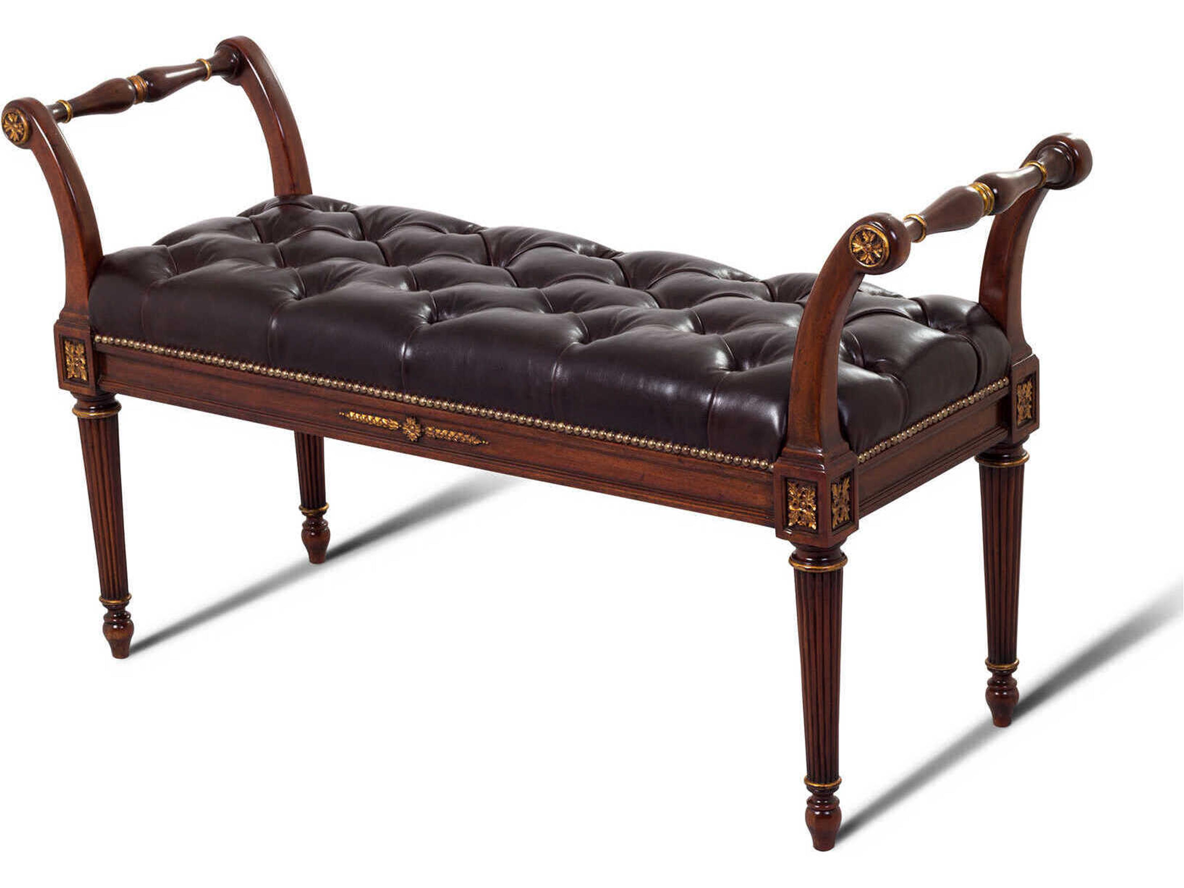Mahogany Black Leather Accent Bench