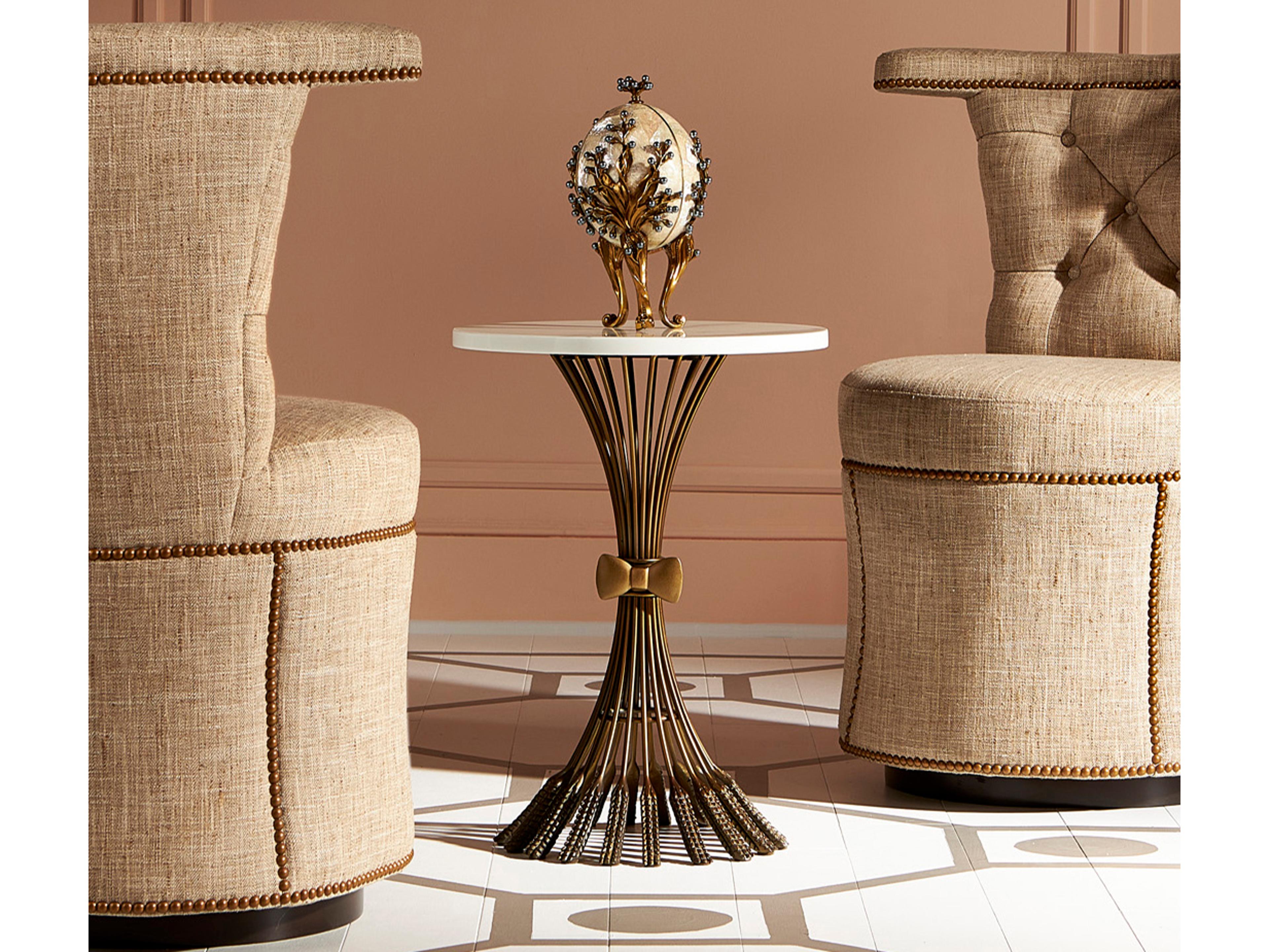 Maitland Smith Itzel Round Marble Antique Brass End Table