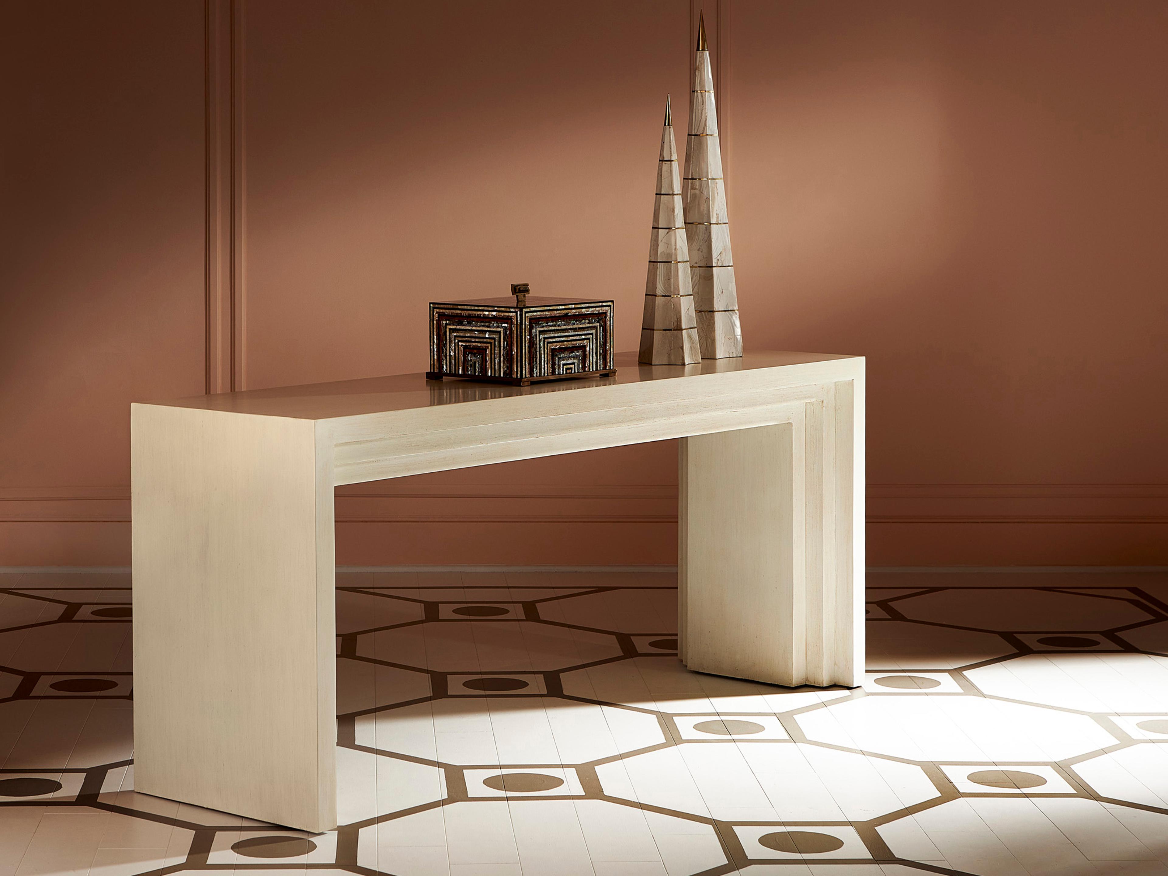 Maitland Smith Aries Rectangular Wood Antique White Console Table