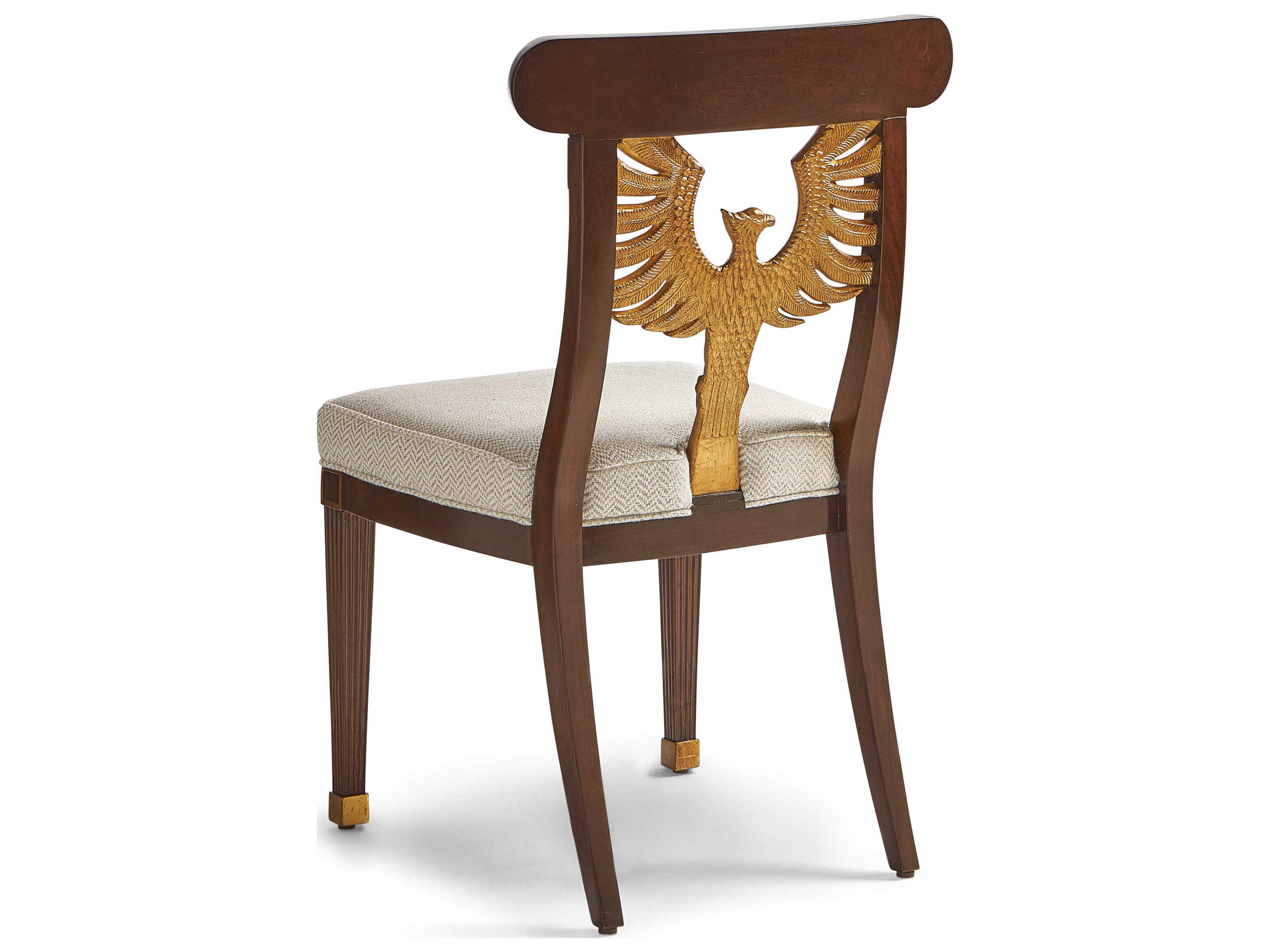 Maitland Smith Phoenix Mahogany Wood Brown Upholstered Side Dining Chair