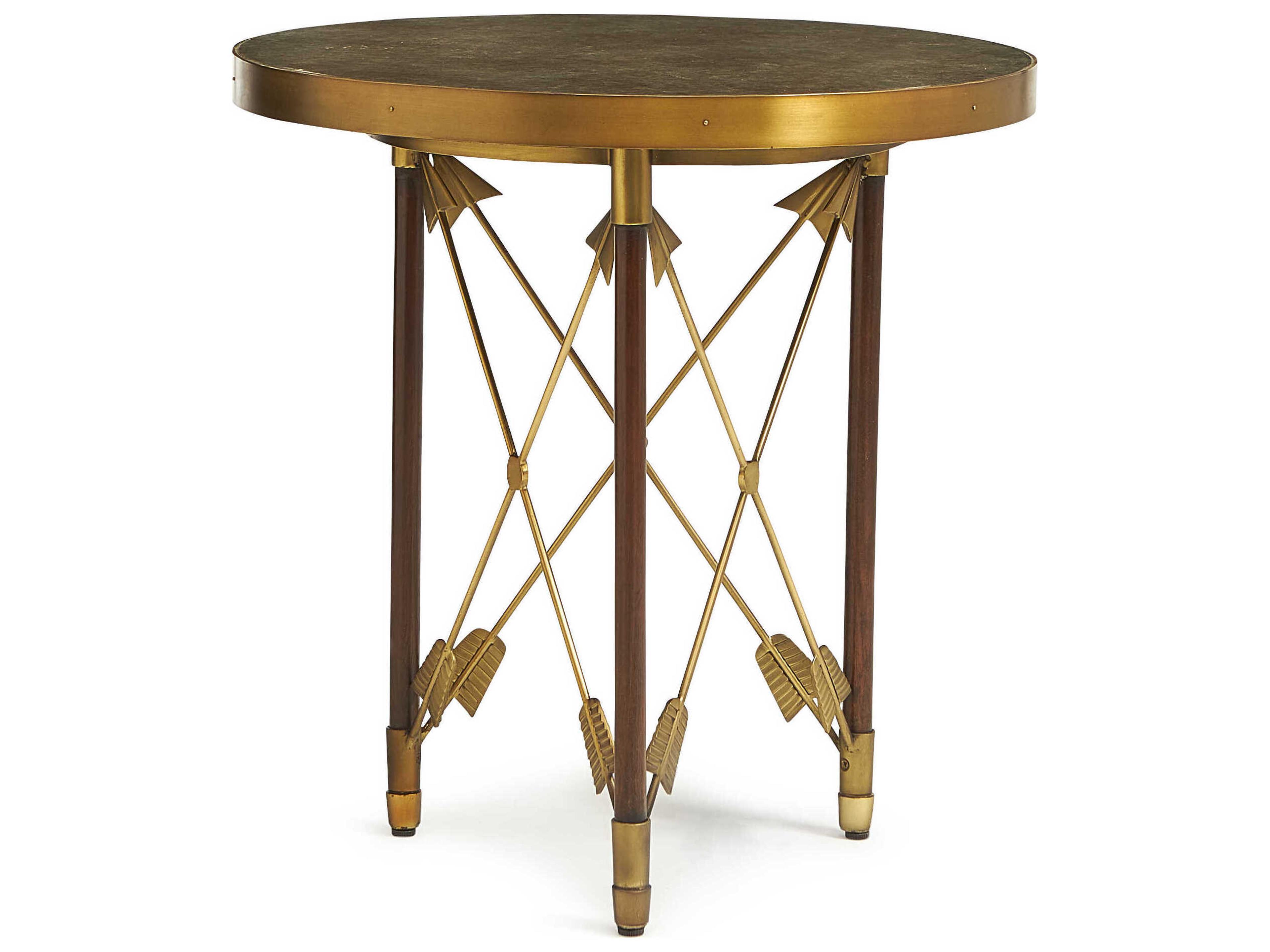 Maitland Smith Viraan Tea Round Glass Antique Brass End Table