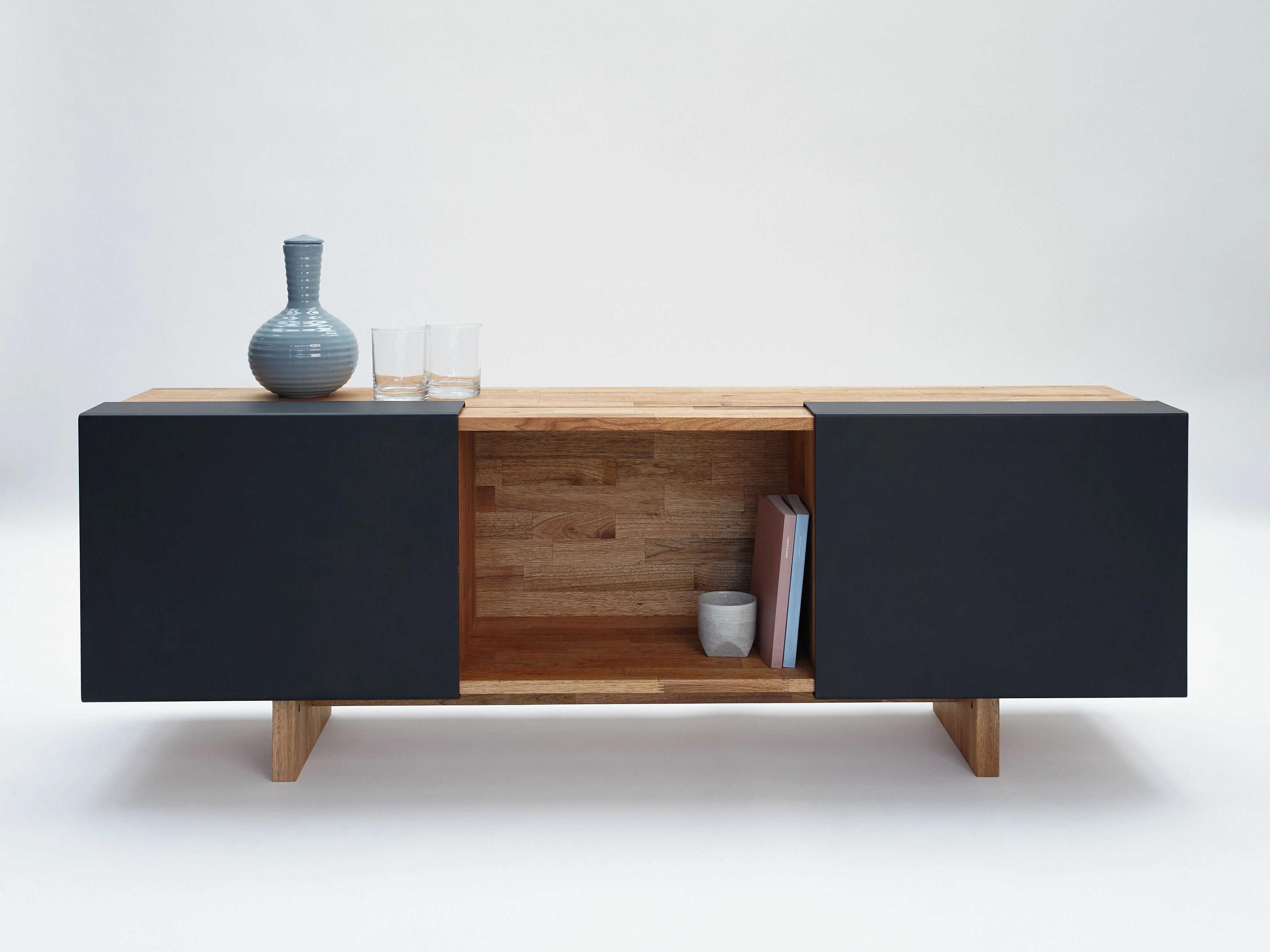 Mash Studios Rectangular Wood Walnut Matt Black Console Table