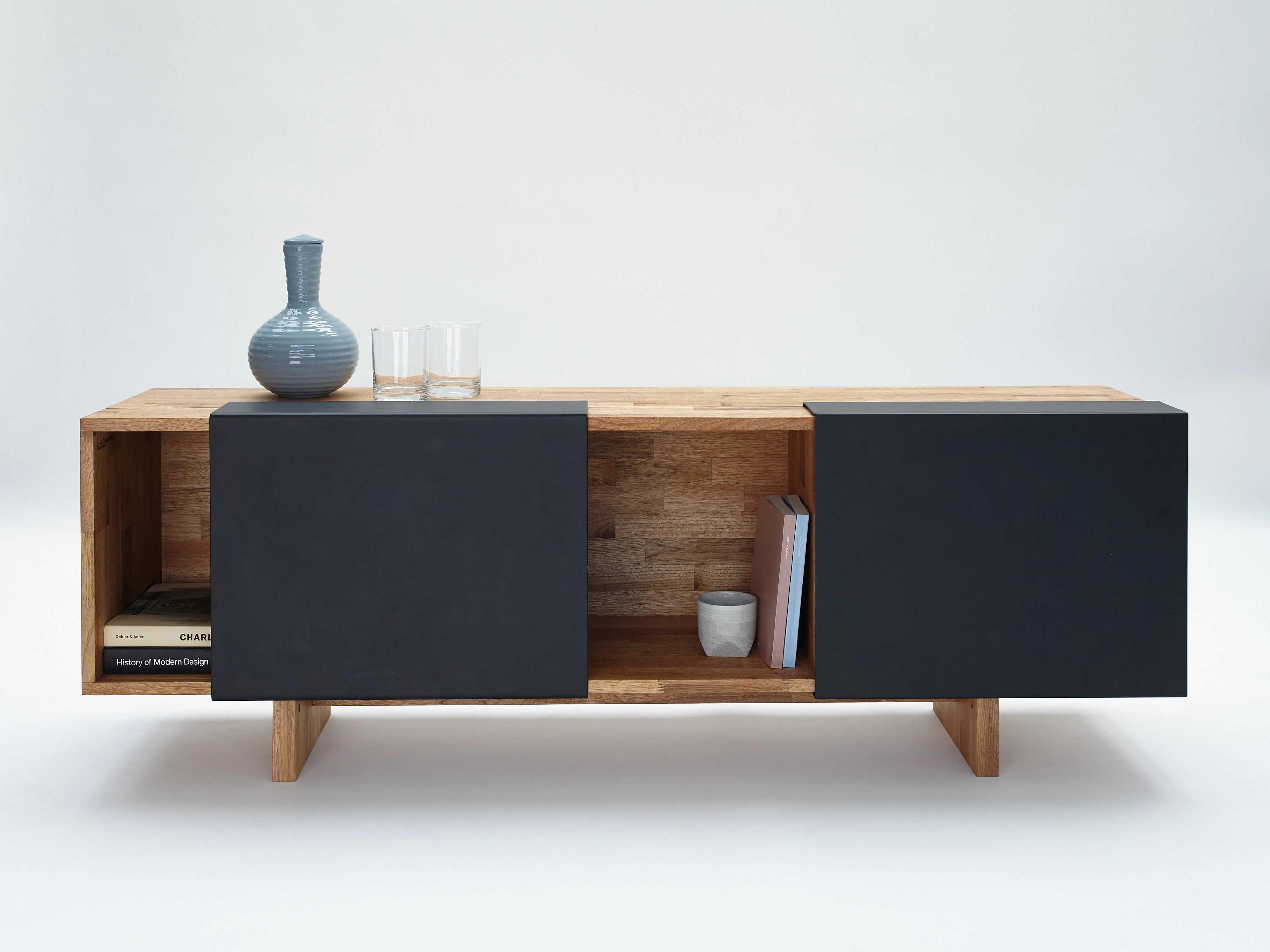 Mash Studios Rectangular Wood Walnut Matt Black Console Table