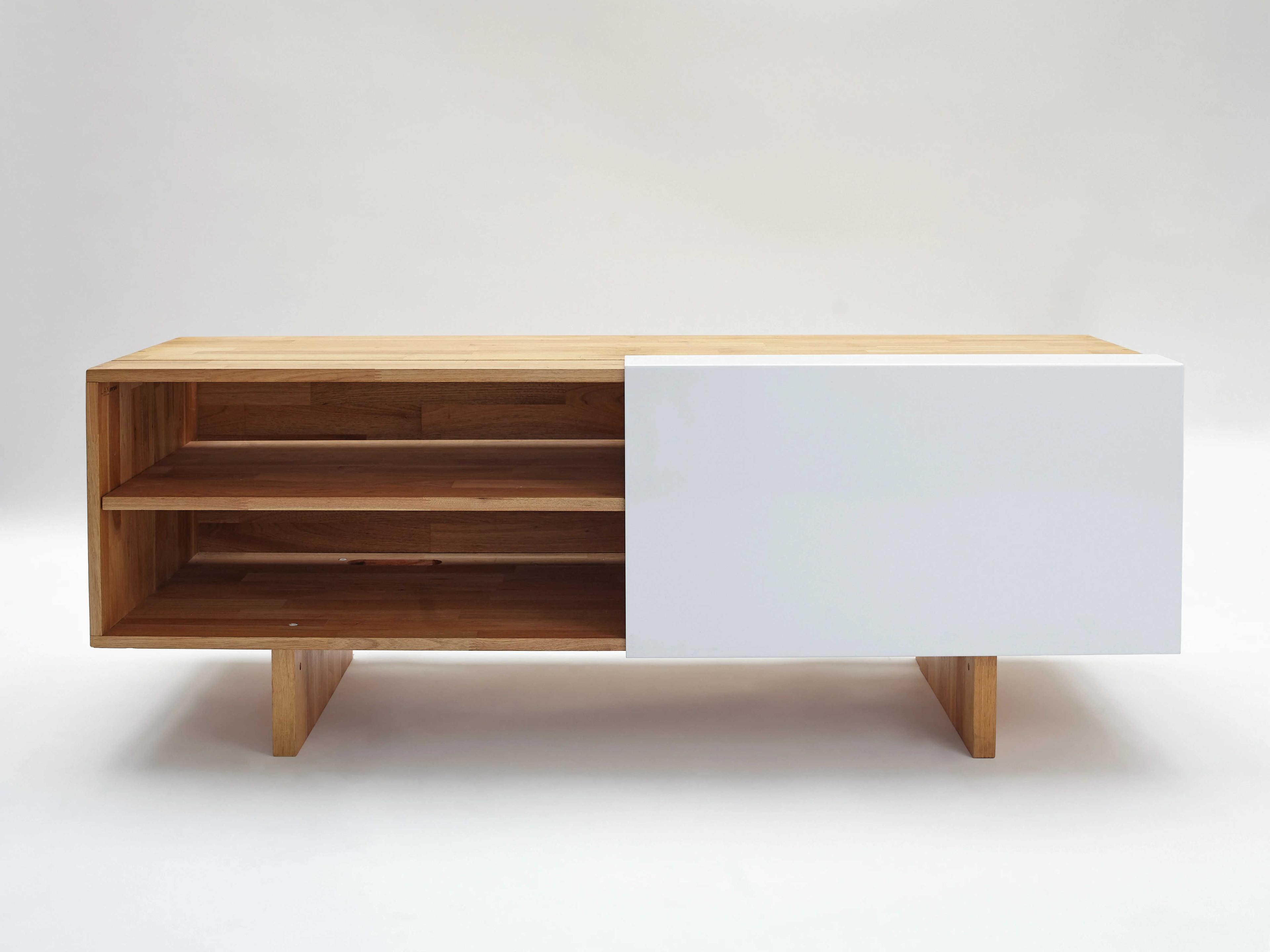 Mash Studios 58" Walnut Wood Gloss White Media Console