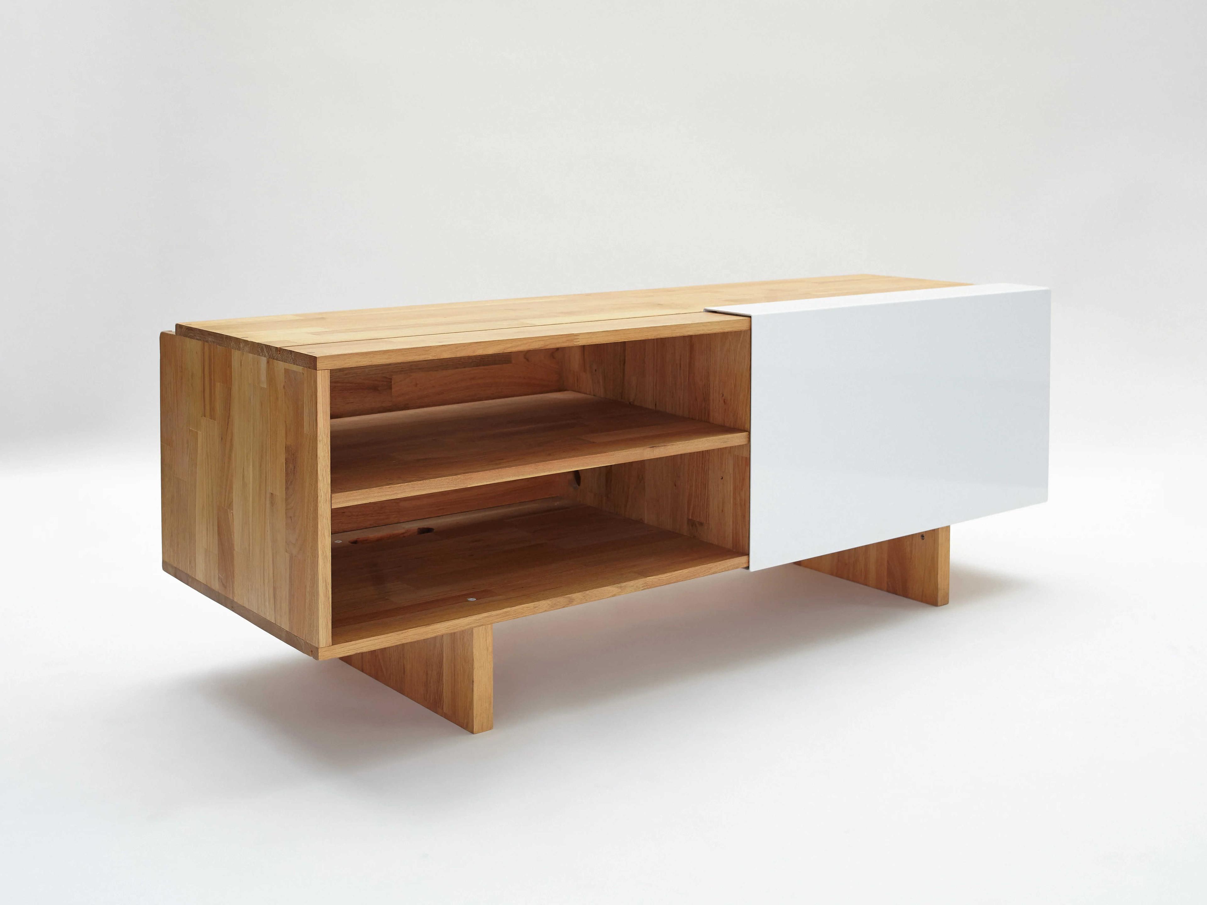 Mash Studios 58" Walnut Wood Gloss White Media Console