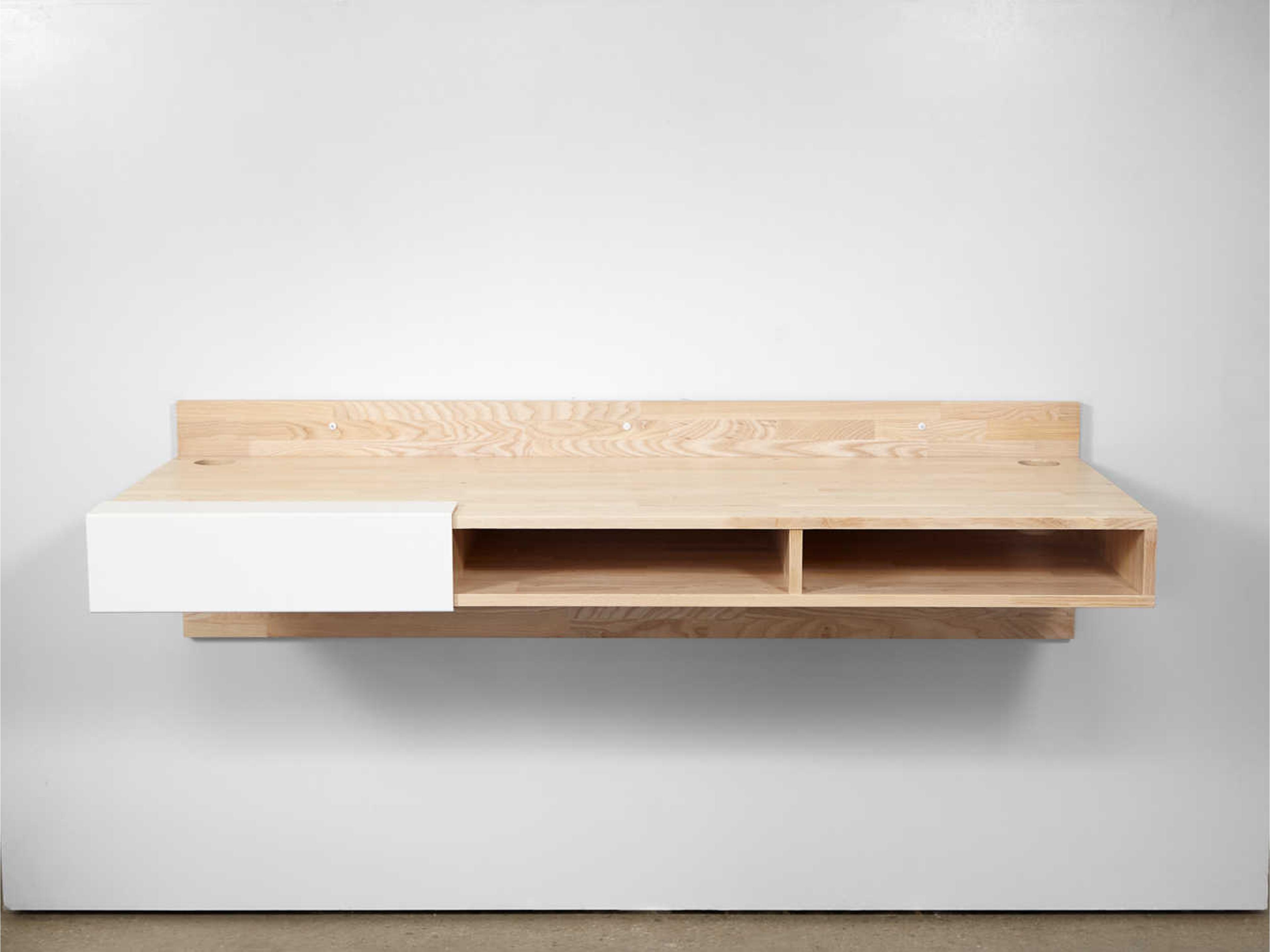 Mash Studios Floating Ash Matte White Brown Wood Desk