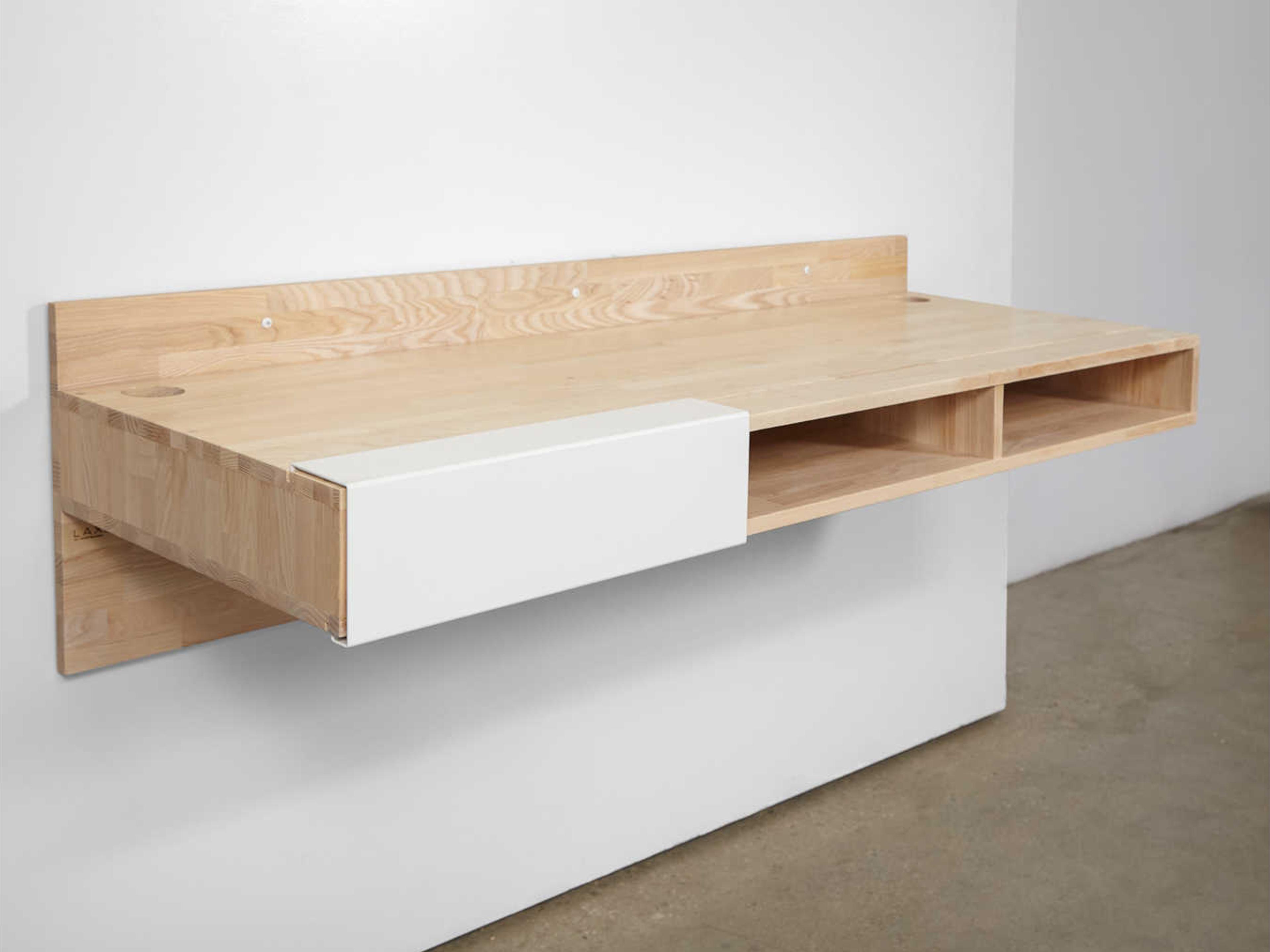 Mash Studios Floating Ash Matte White Brown Wood Desk