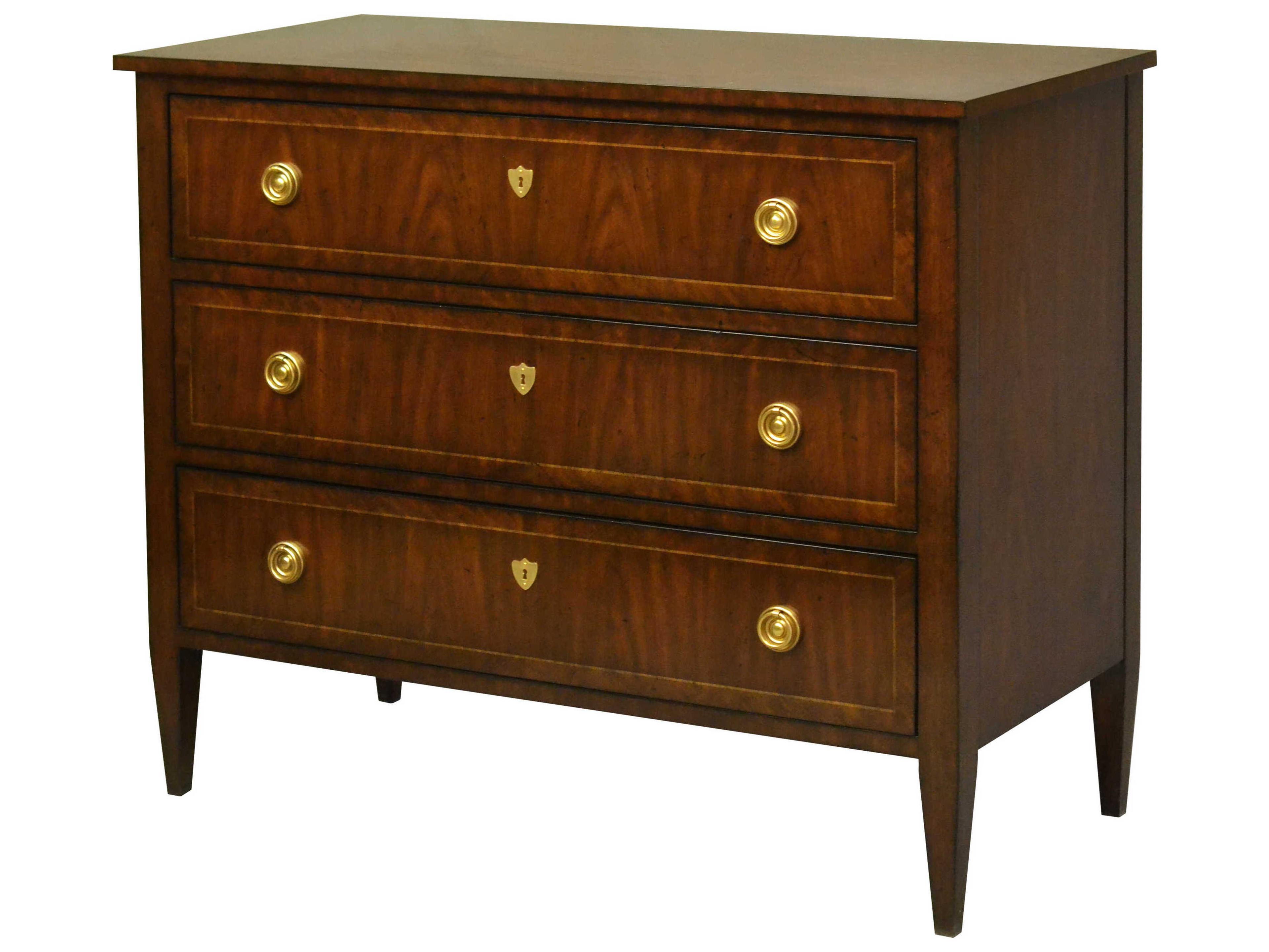 Low Chest of Drawers with Antique Cherry Finish and Brass Accents