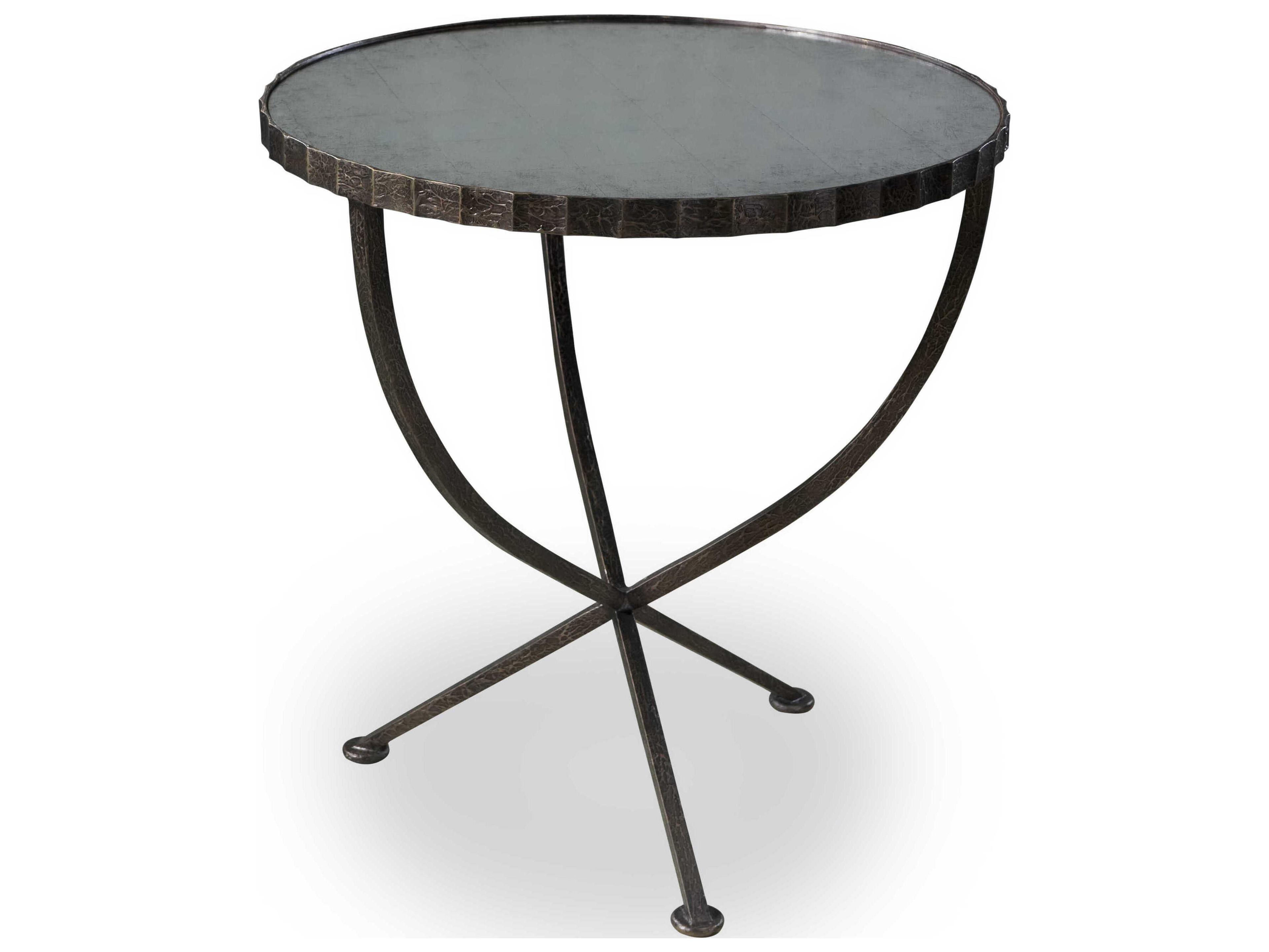 Maitland Smith Attendant Round Glass Textured Steel End Table
