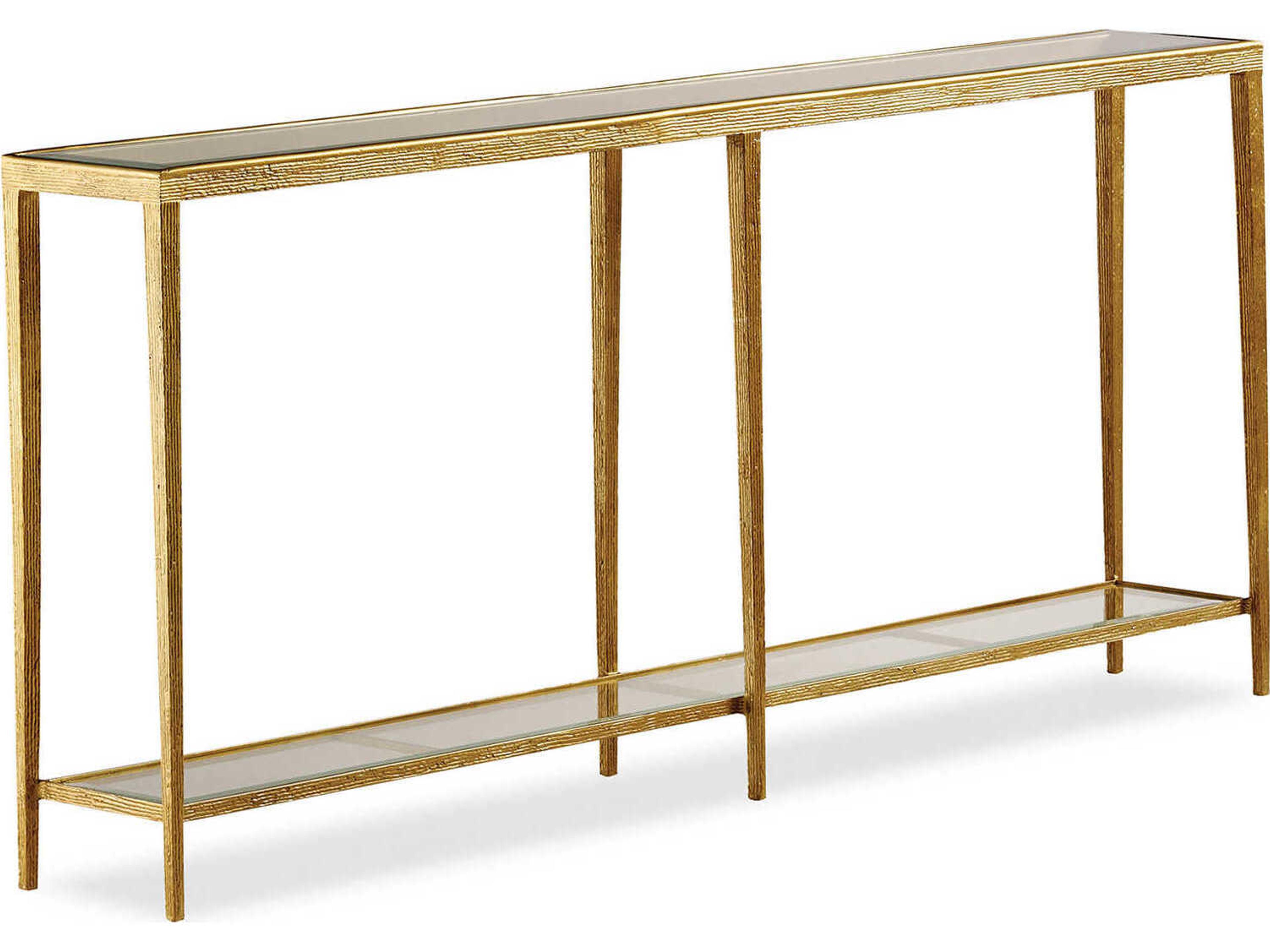 Jinx Rectangular Glass Brass Console Table