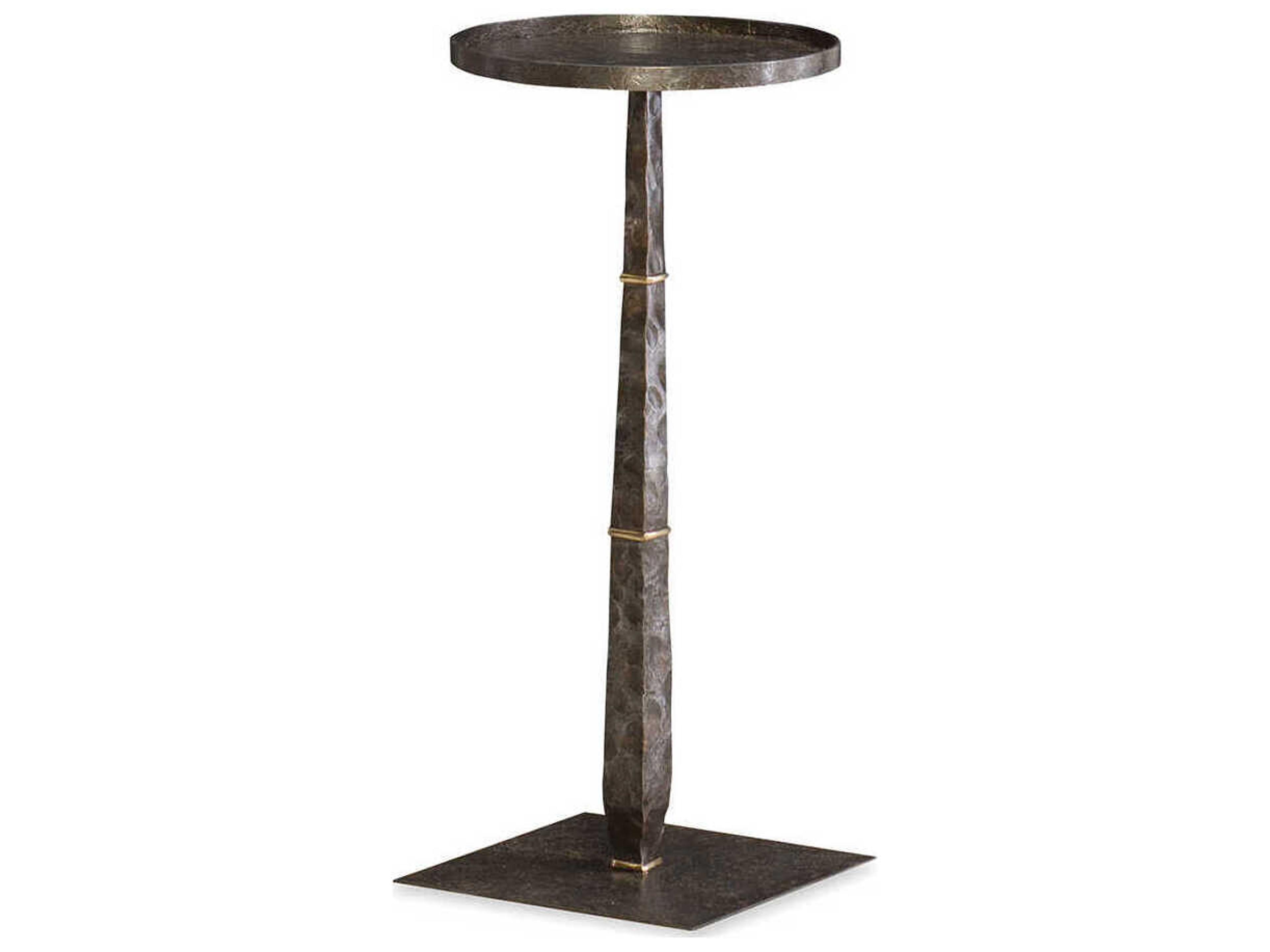 Maitland Smith Armor Round Metal Forged Iron Bronze End Table