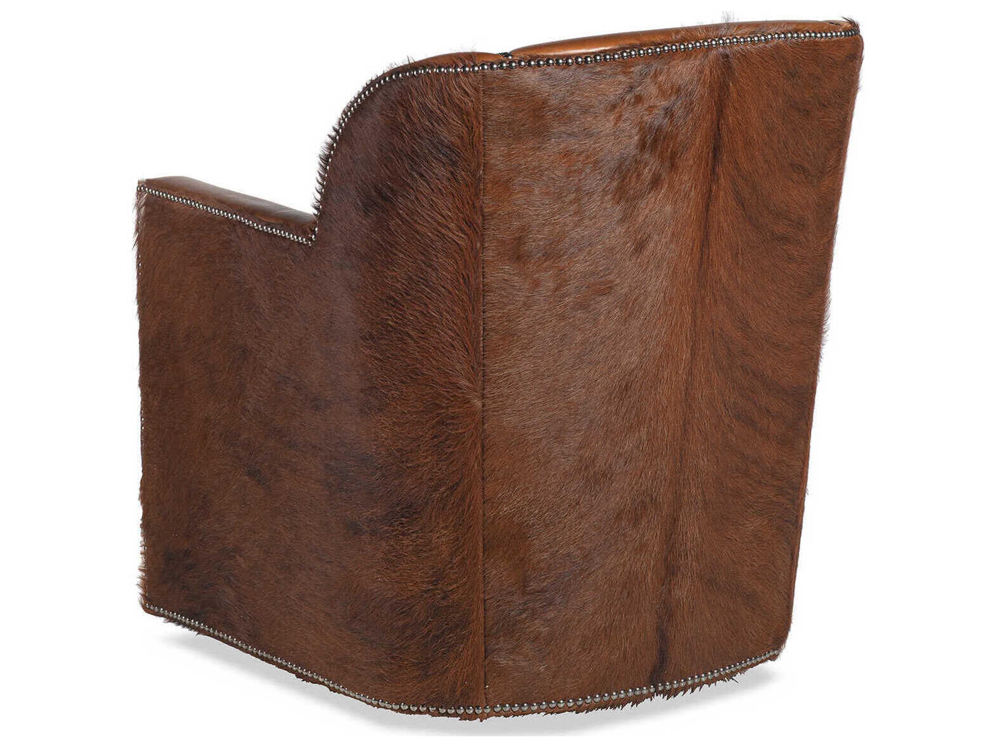 Maitland Smith Bronson Swivel Brown Leather Accent Chair