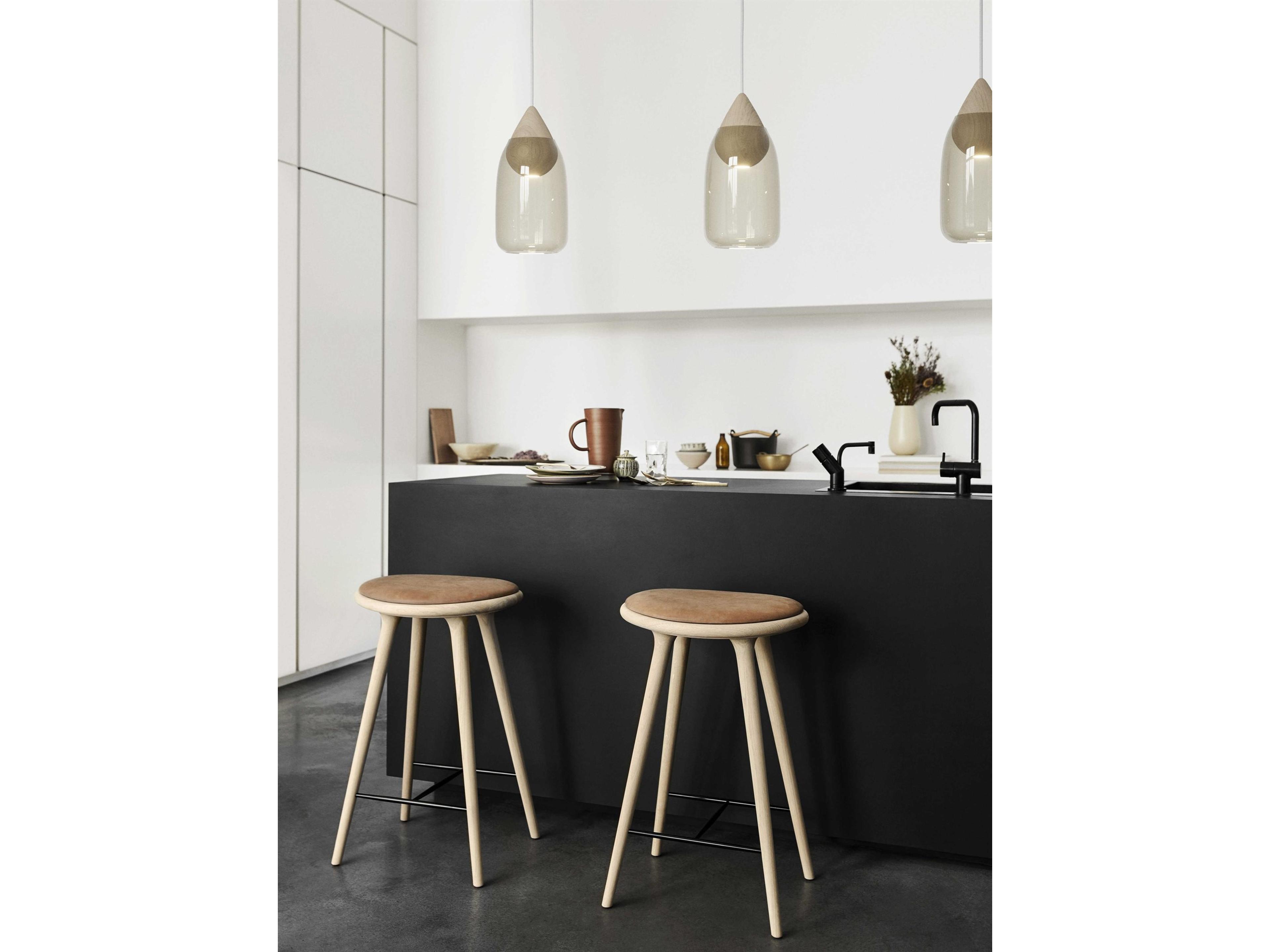 Mater Space Leather Oak Wood Soaped Counter Stool