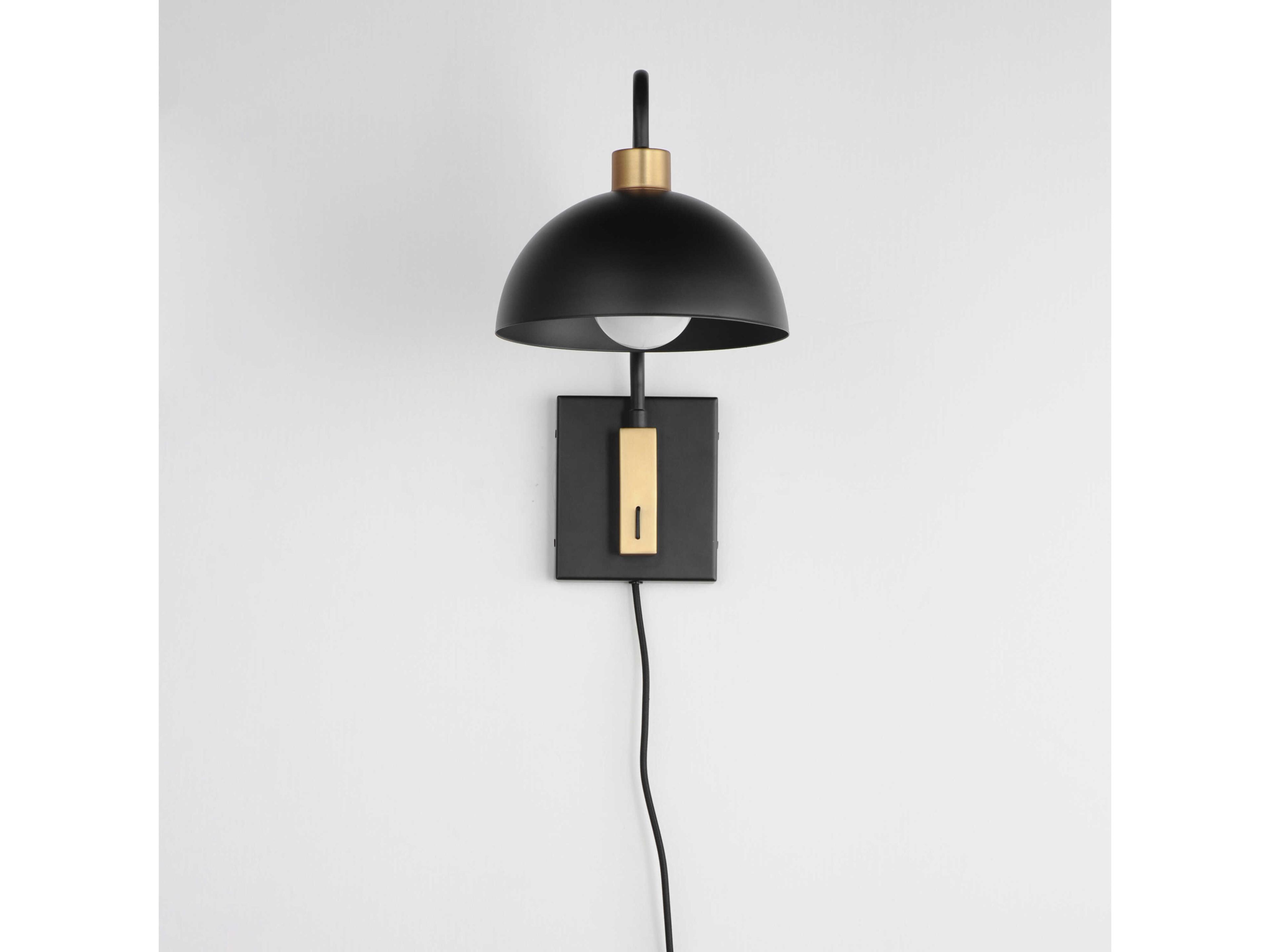Maxim Lighting Thelonious 1-Light Black Natural Aged Brass Swing Wall Sconce