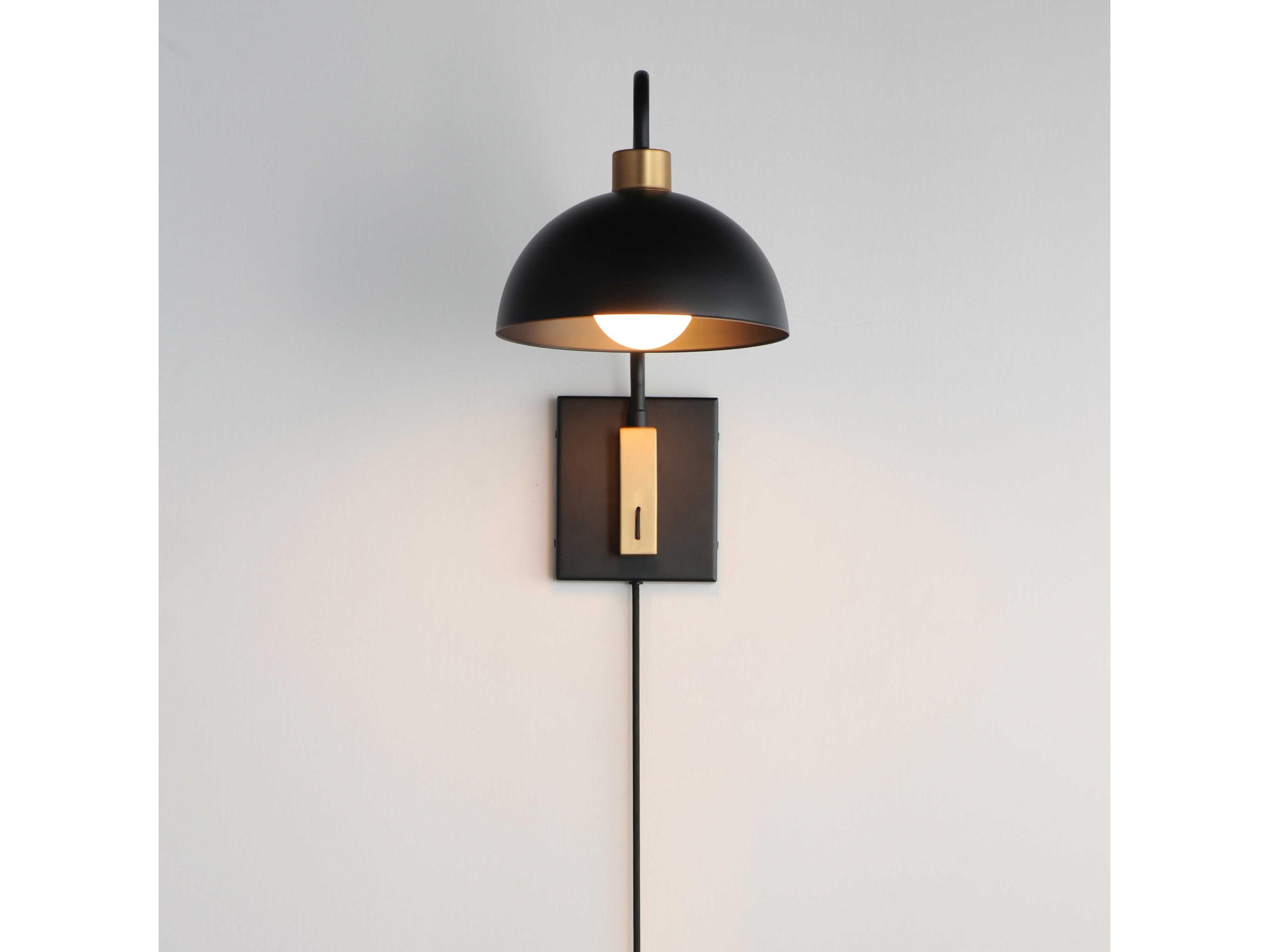 Maxim Lighting Thelonious 1-Light Black Natural Aged Brass Swing Wall Sconce