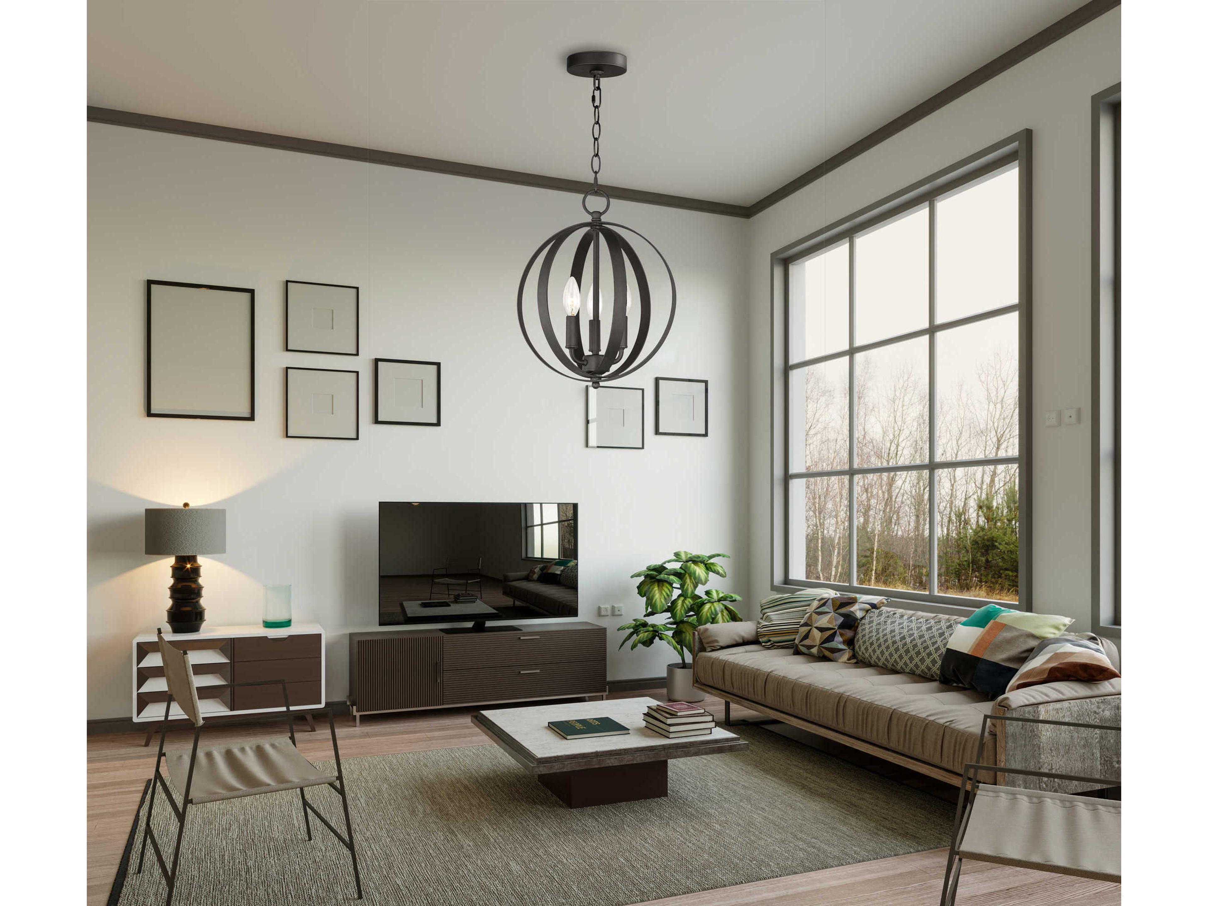 Maxim Lighting Provident 3-Light Black Candelabra Globe Chandelier