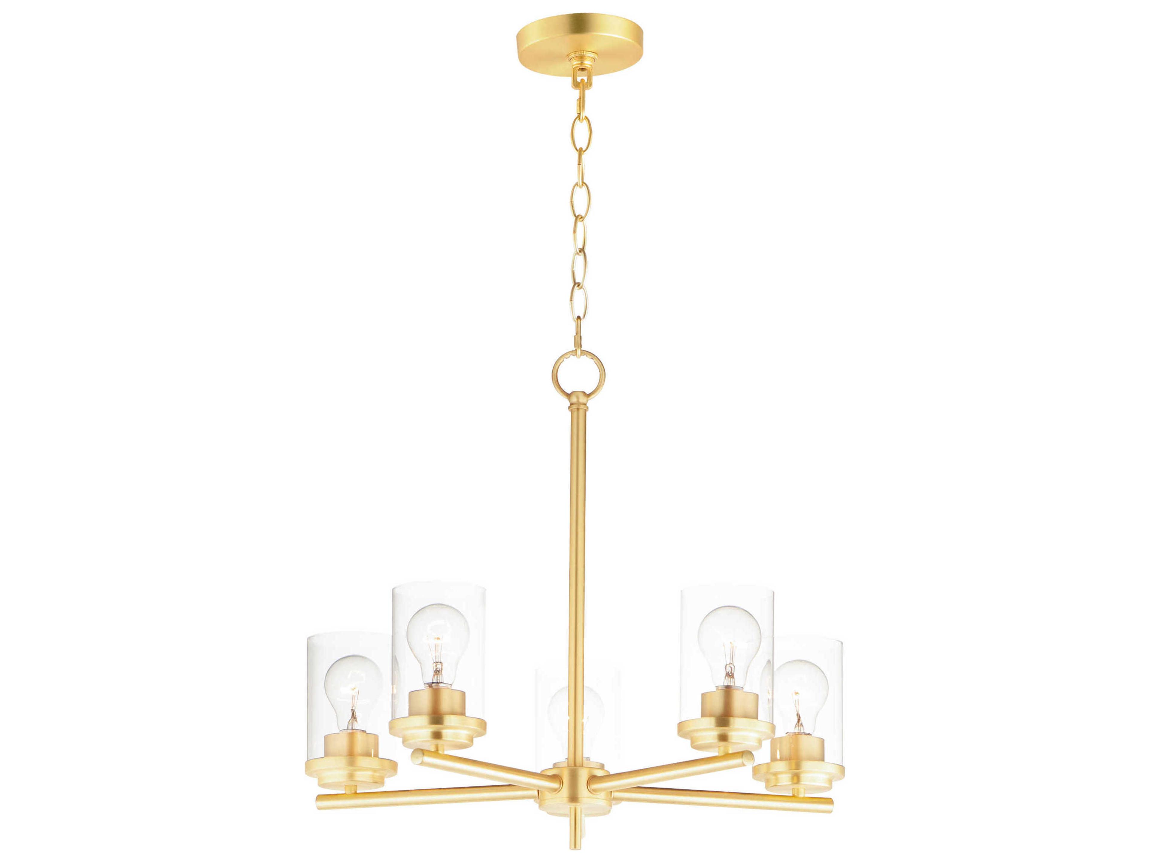 Corona 5-Light Satin Brass Glass Cylinder Chandelier