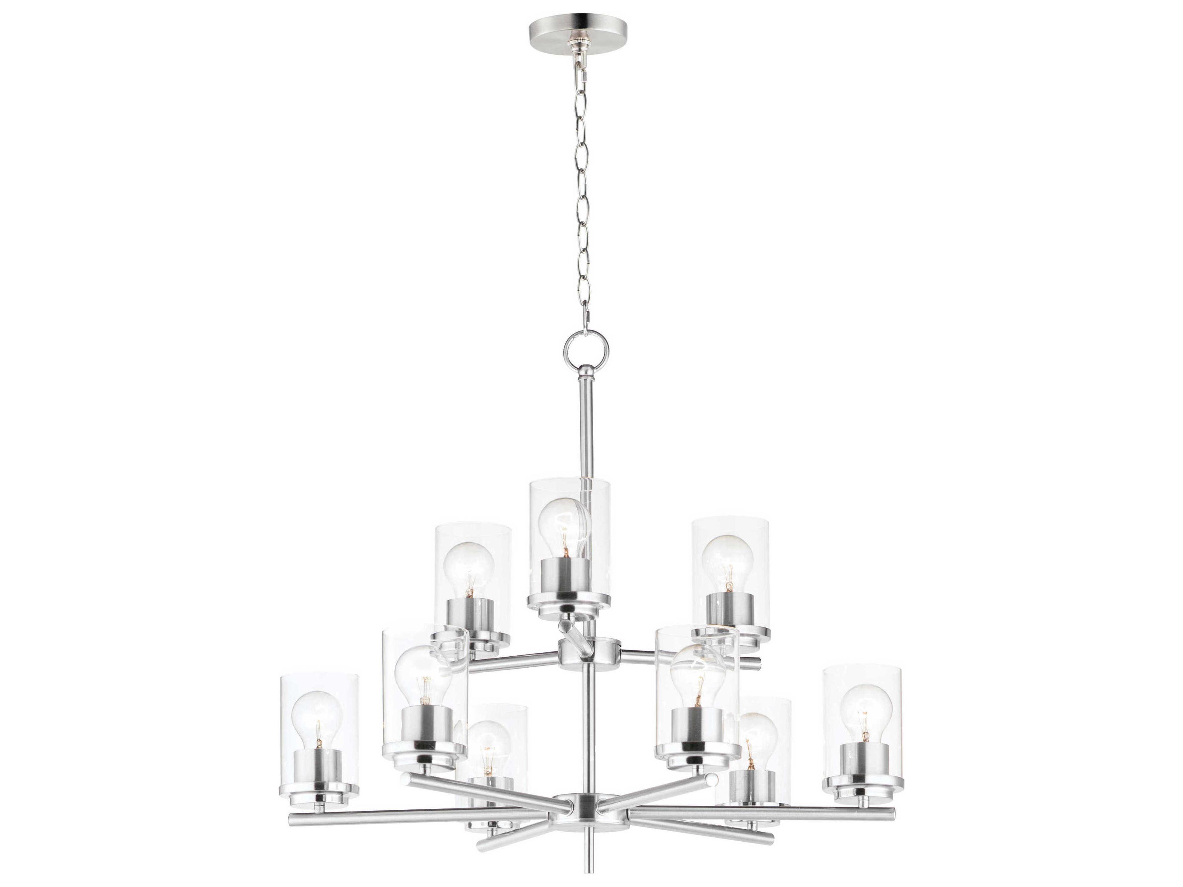Corona 9-Light Satin Nickel Glass Cylinder Chandelier