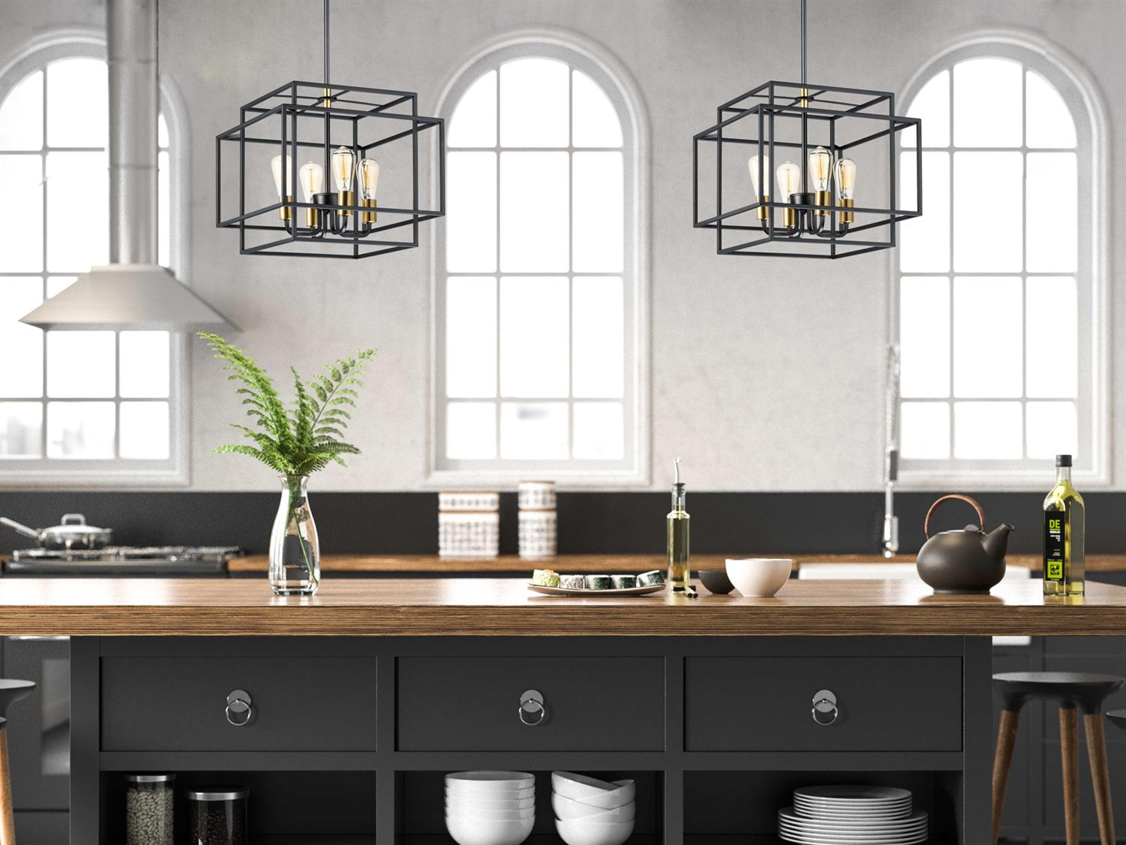 Maxim Lighting Liner 4-Light Black Satin Brass Candelabra Geometric Chandelier