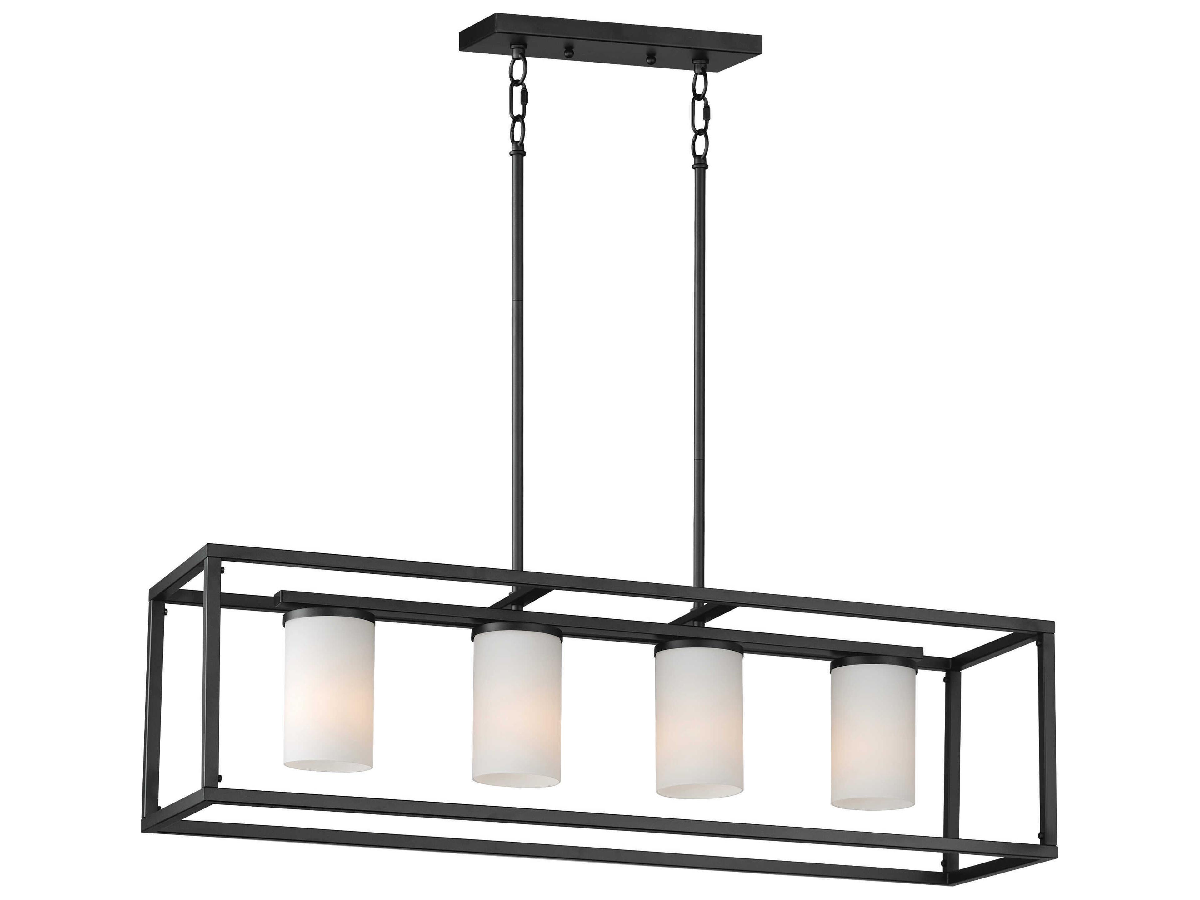 Lateral 4-Light Black Cylinder Island Pendant