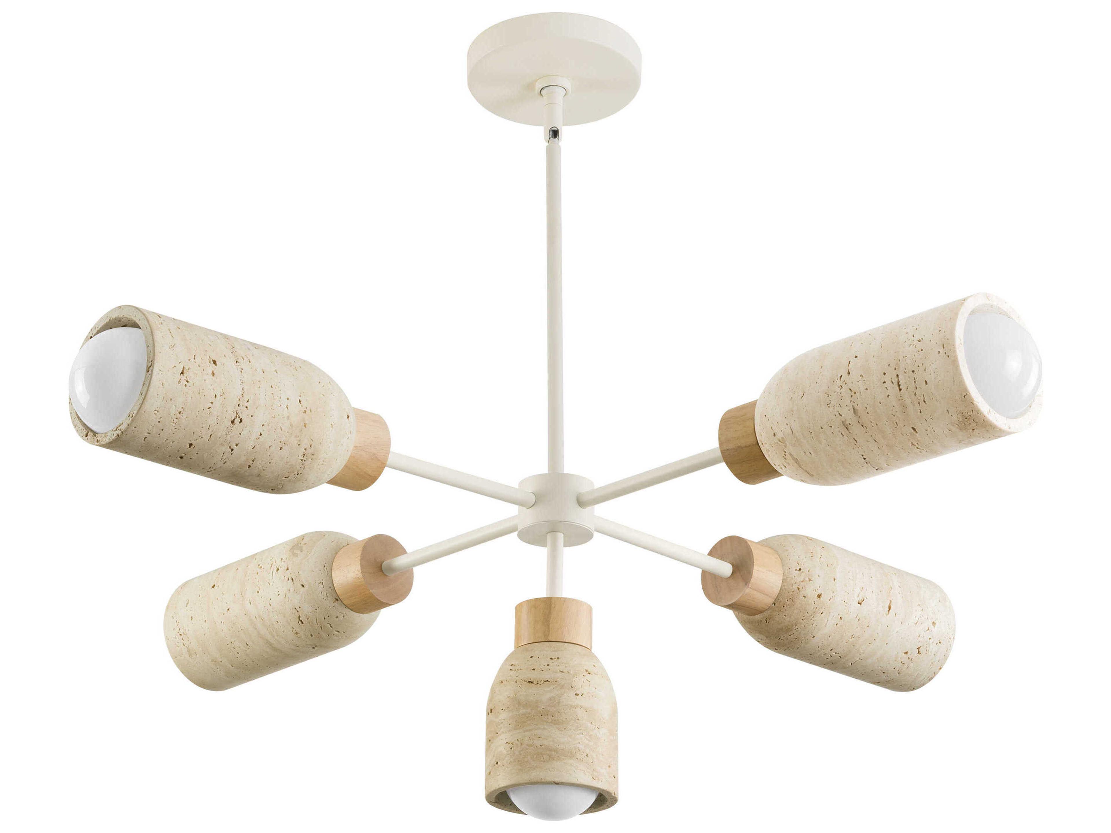 Pompeii 5-Light Travertine Oyster Off White Cylinder Chandelier