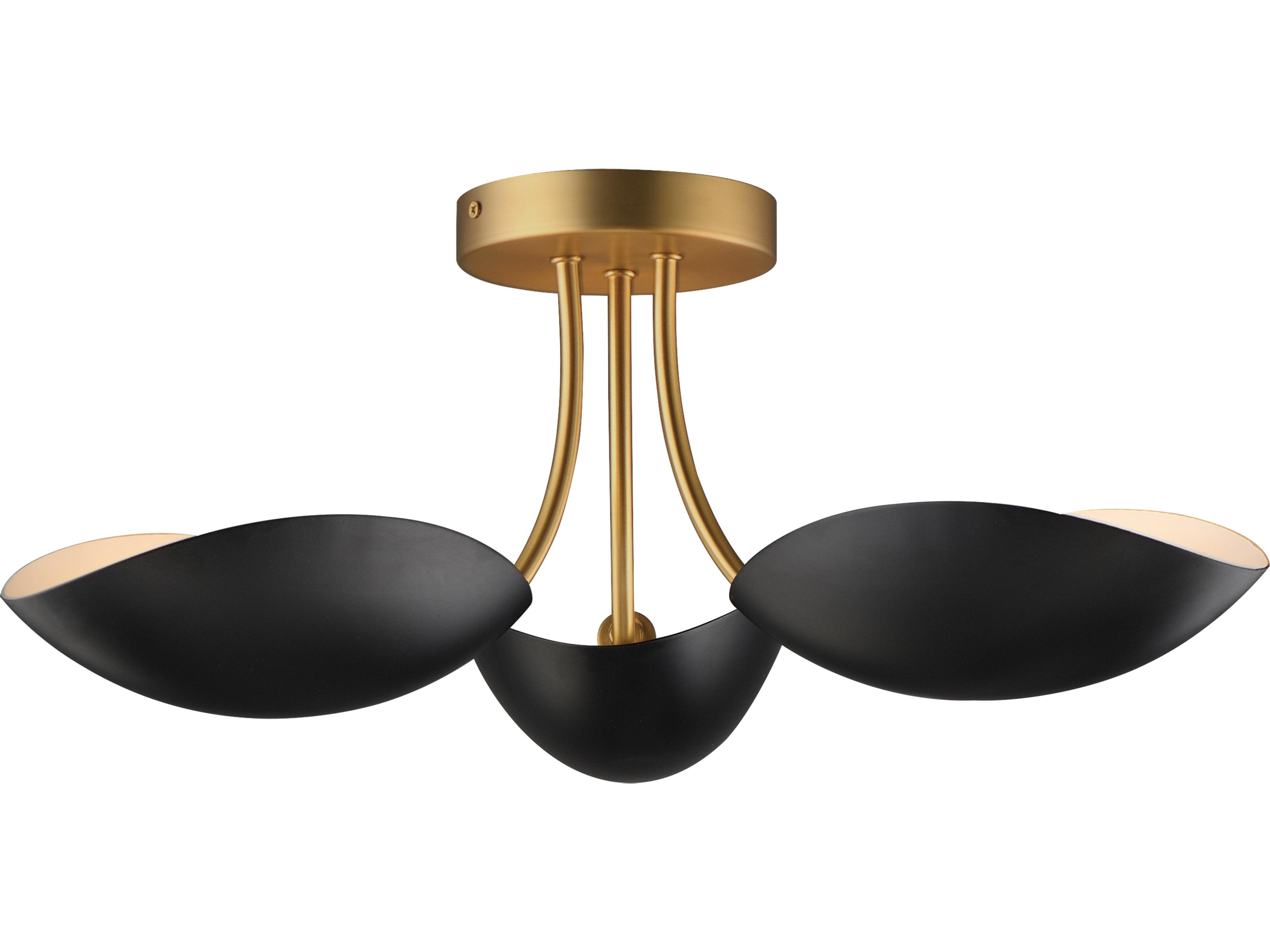 Maris 3- Light Black Natural Aged Brass Geometric Bowl Semi Flush Mount