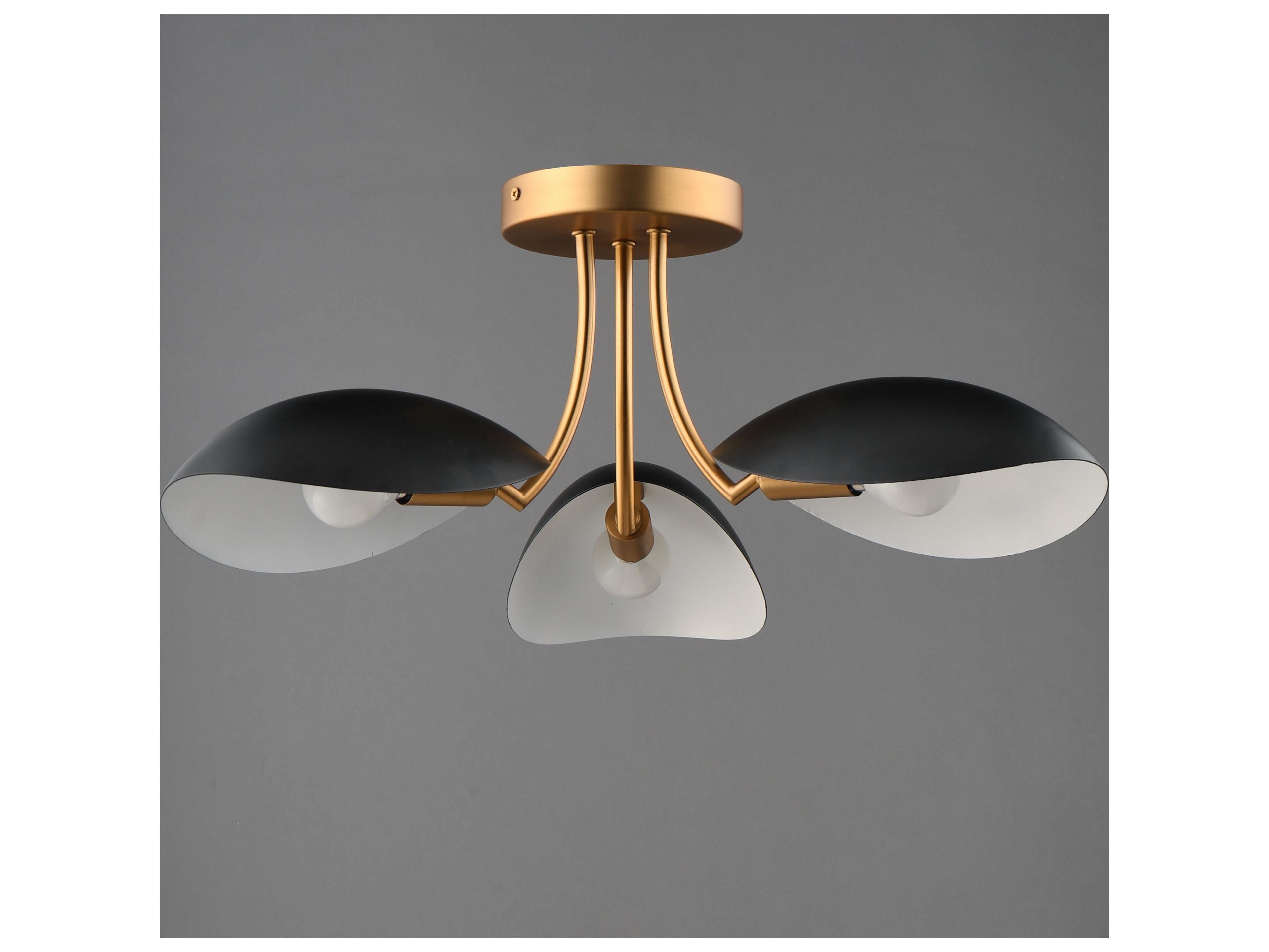 Maxim Lighting Maris 3- Light Black Natural Aged Brass Geometric Bowl Semi Flush Mount