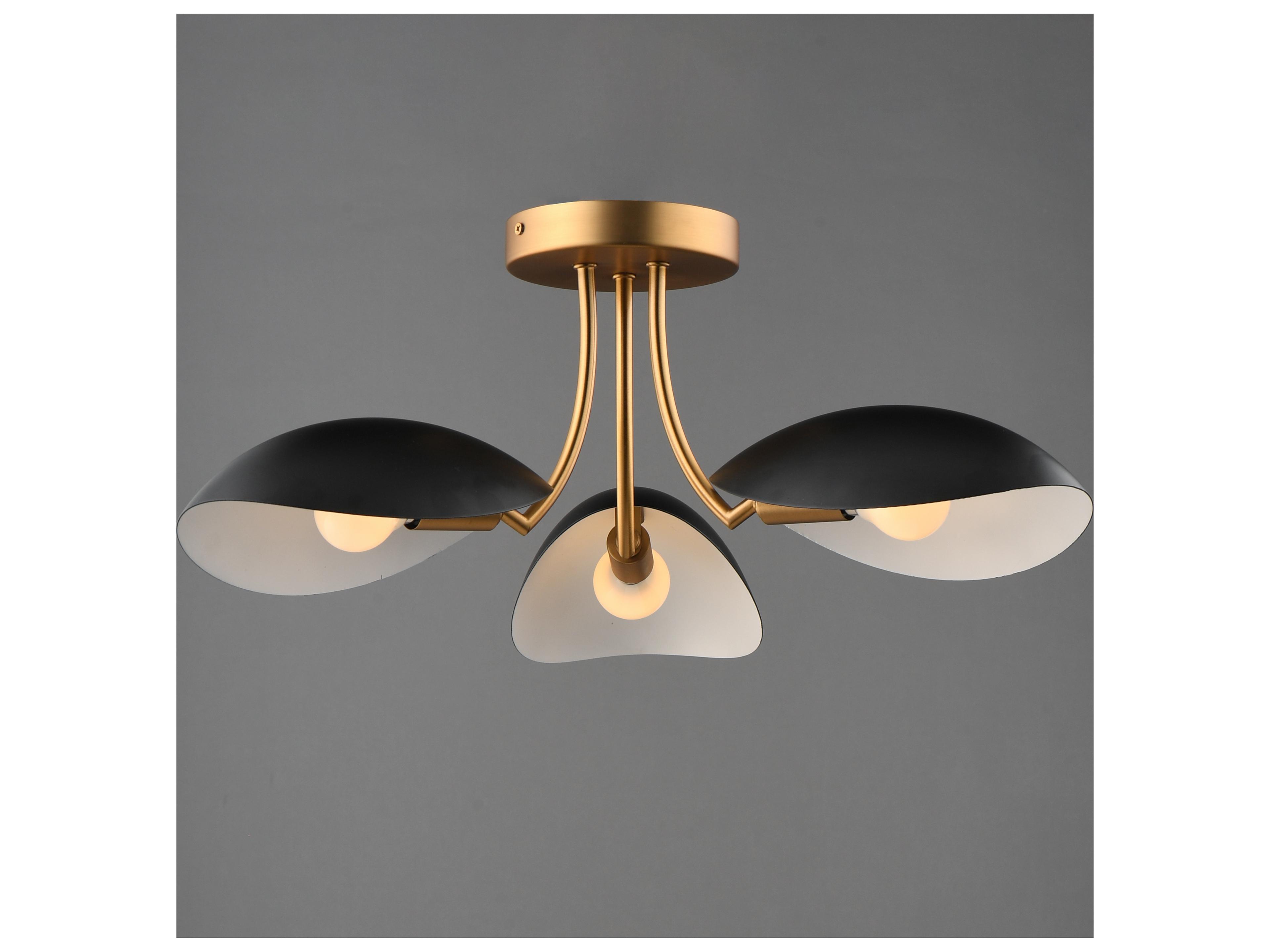 Maxim Lighting Maris 3- Light Black Natural Aged Brass Geometric Bowl Semi Flush Mount