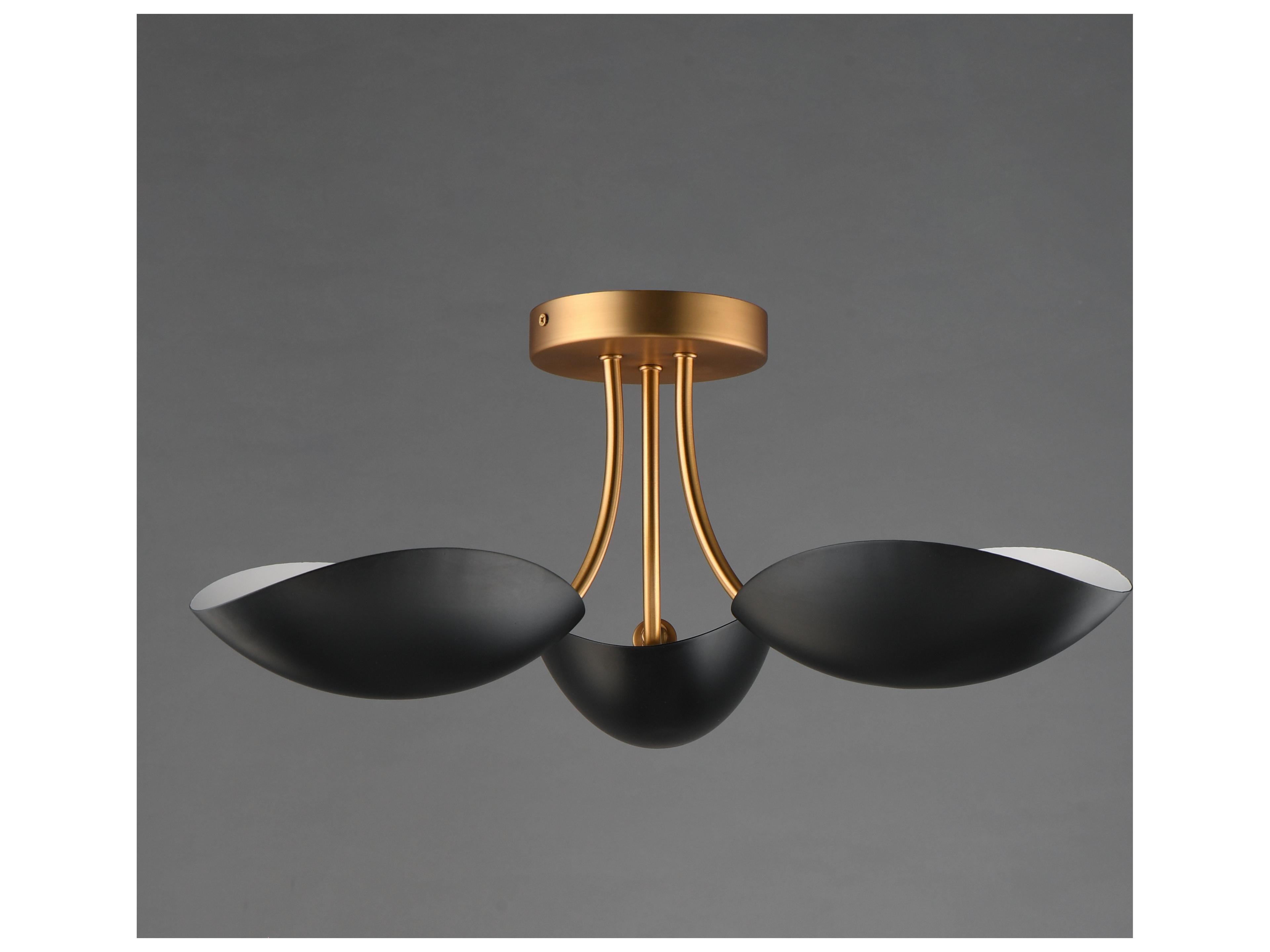 Maxim Lighting Maris 3- Light Black Natural Aged Brass Geometric Bowl Semi Flush Mount