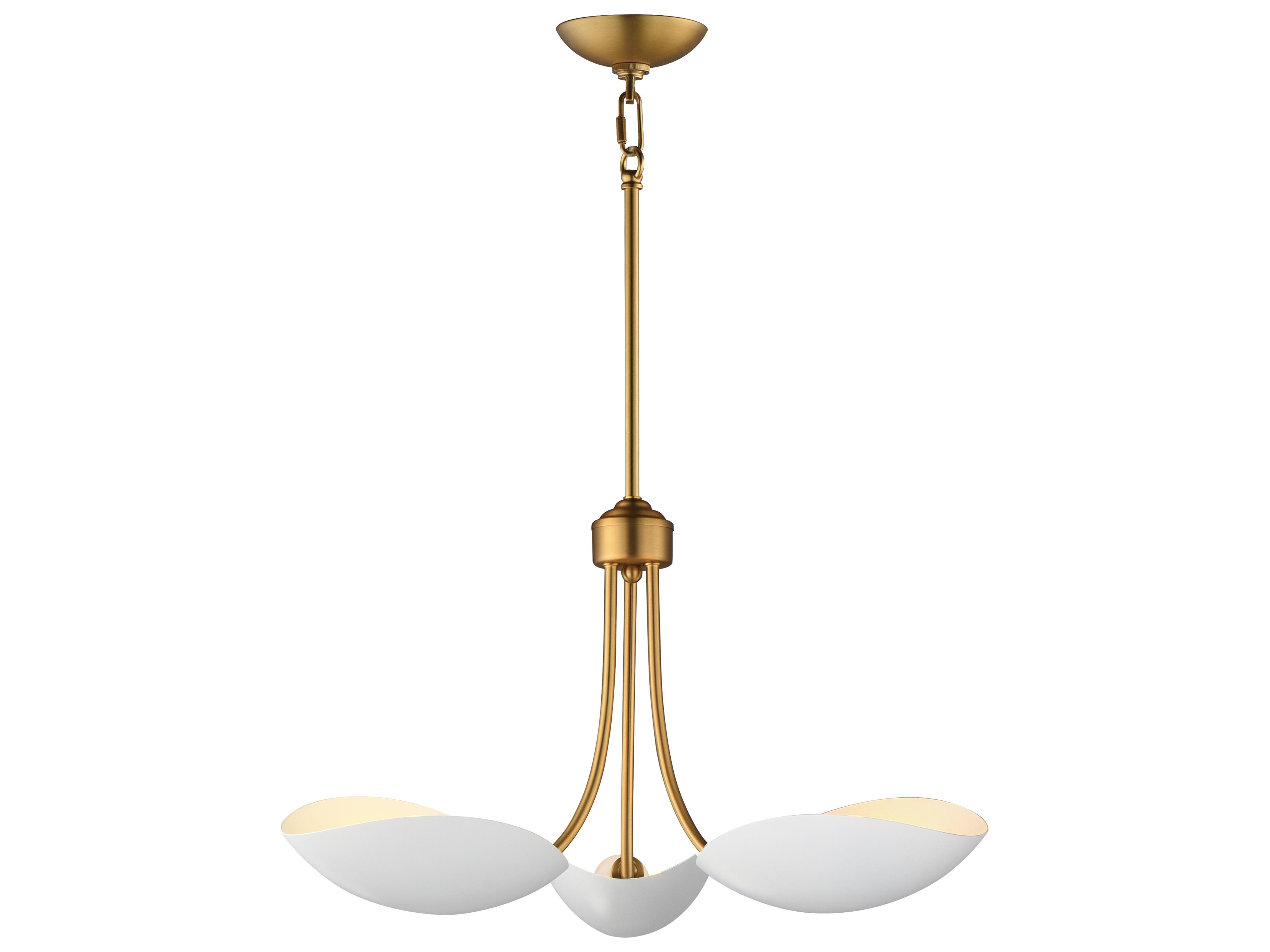 Maris 3- Light White natural Aged Brass Bowl Chandelier