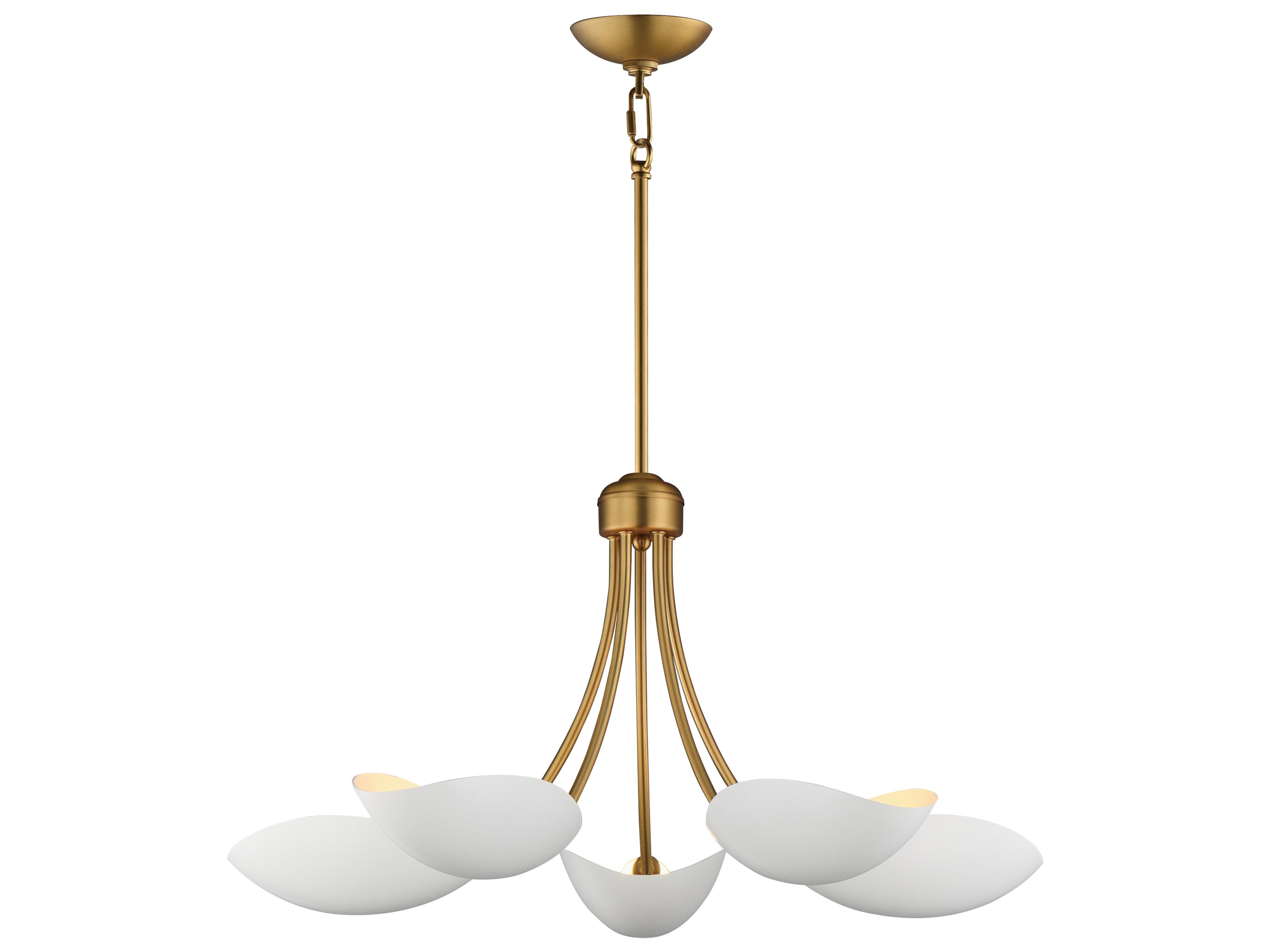 Maris 5- Light White natural Aged Brass Bowl Chandelier