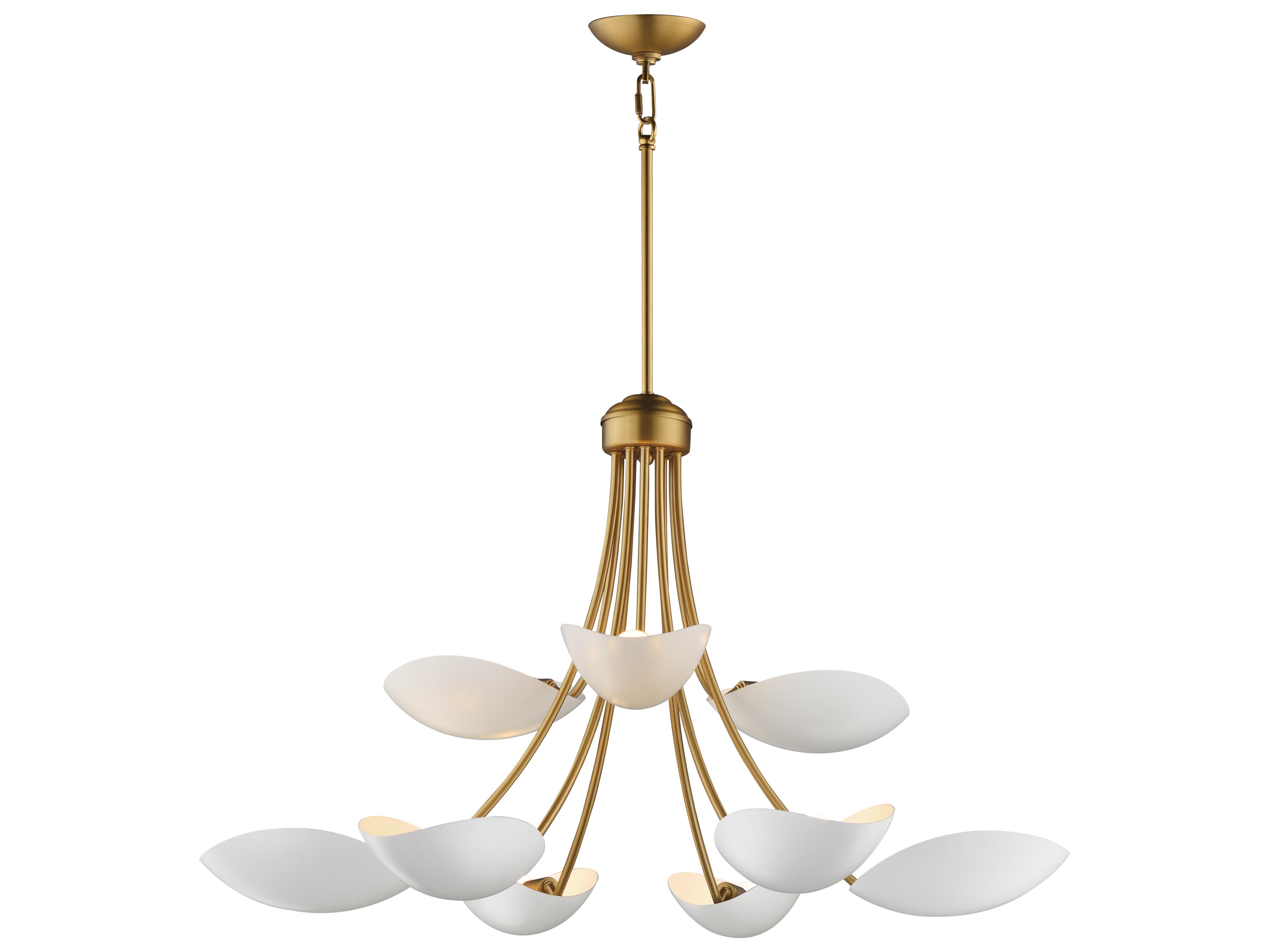 Maris 9- Light White natural Aged Brass Sputnik Bowl Tiered Chandelier
