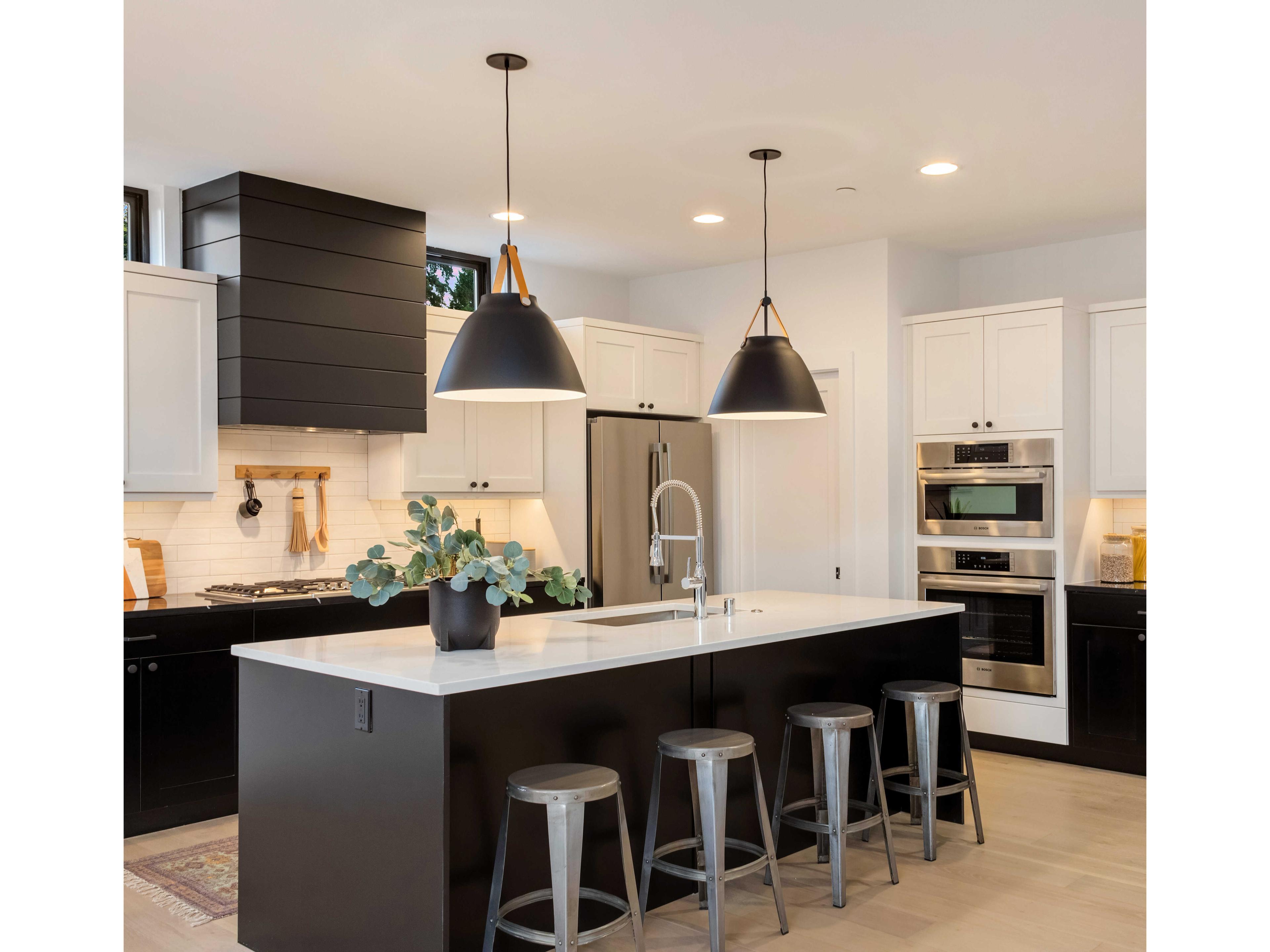 Maxim Lighting Nordic 1-Light Tan Leather Black Bell Pendant