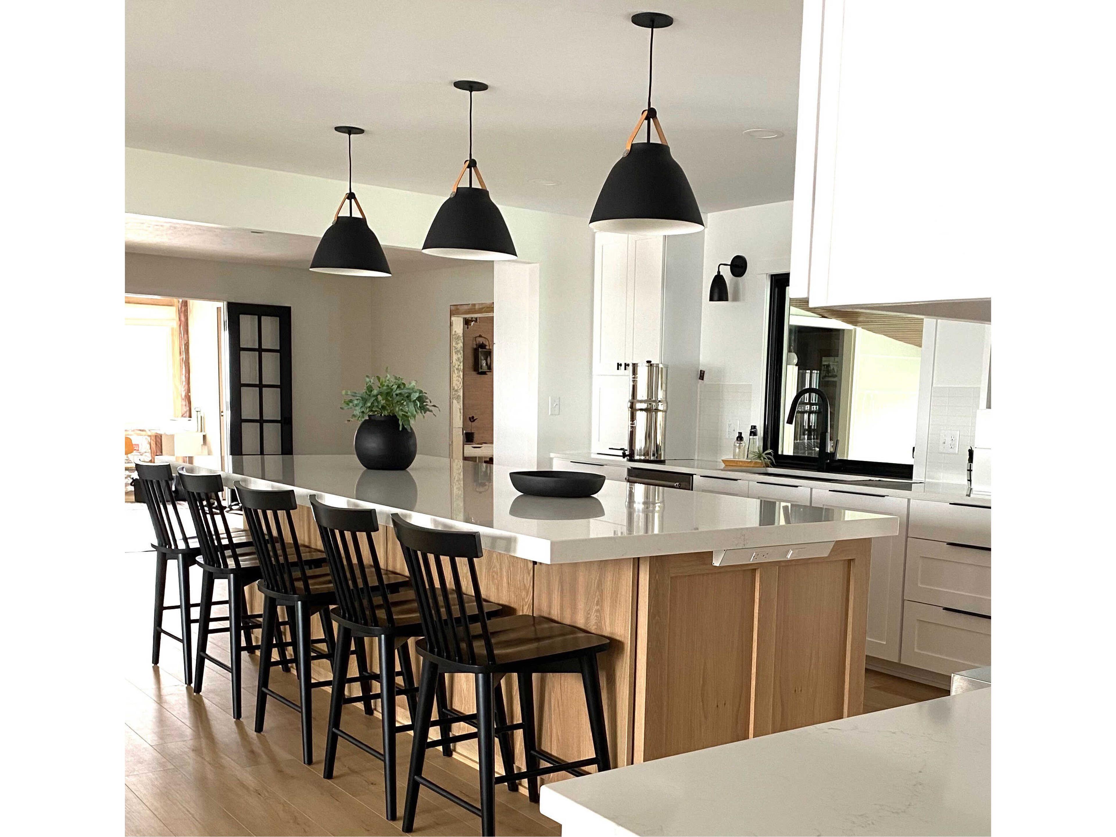 Maxim Lighting Nordic 1-Light Tan Leather Black Bell Pendant