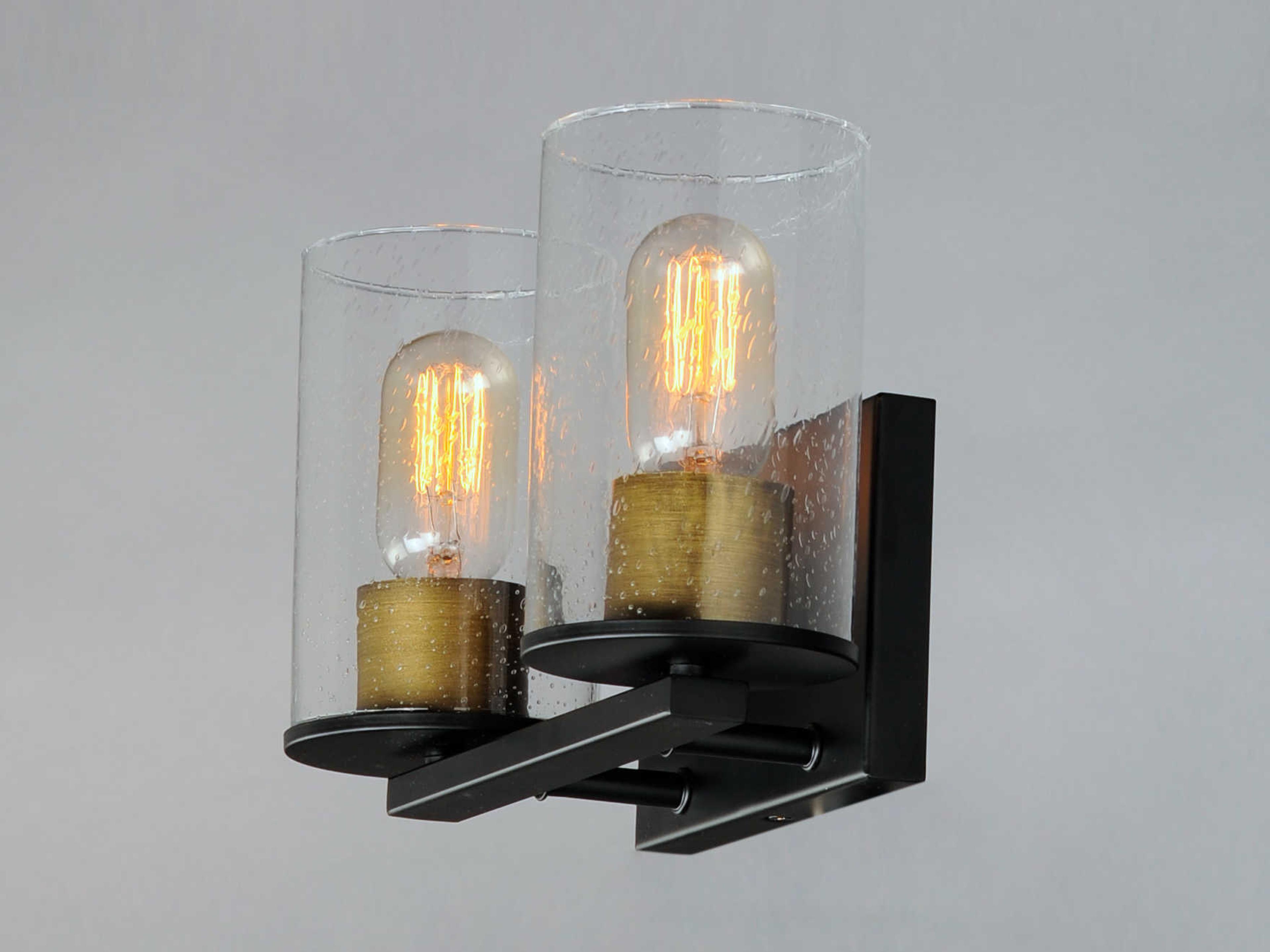 Maxim Lighting Sleek 2-Light Antique Brass Black Glass Vanity Light