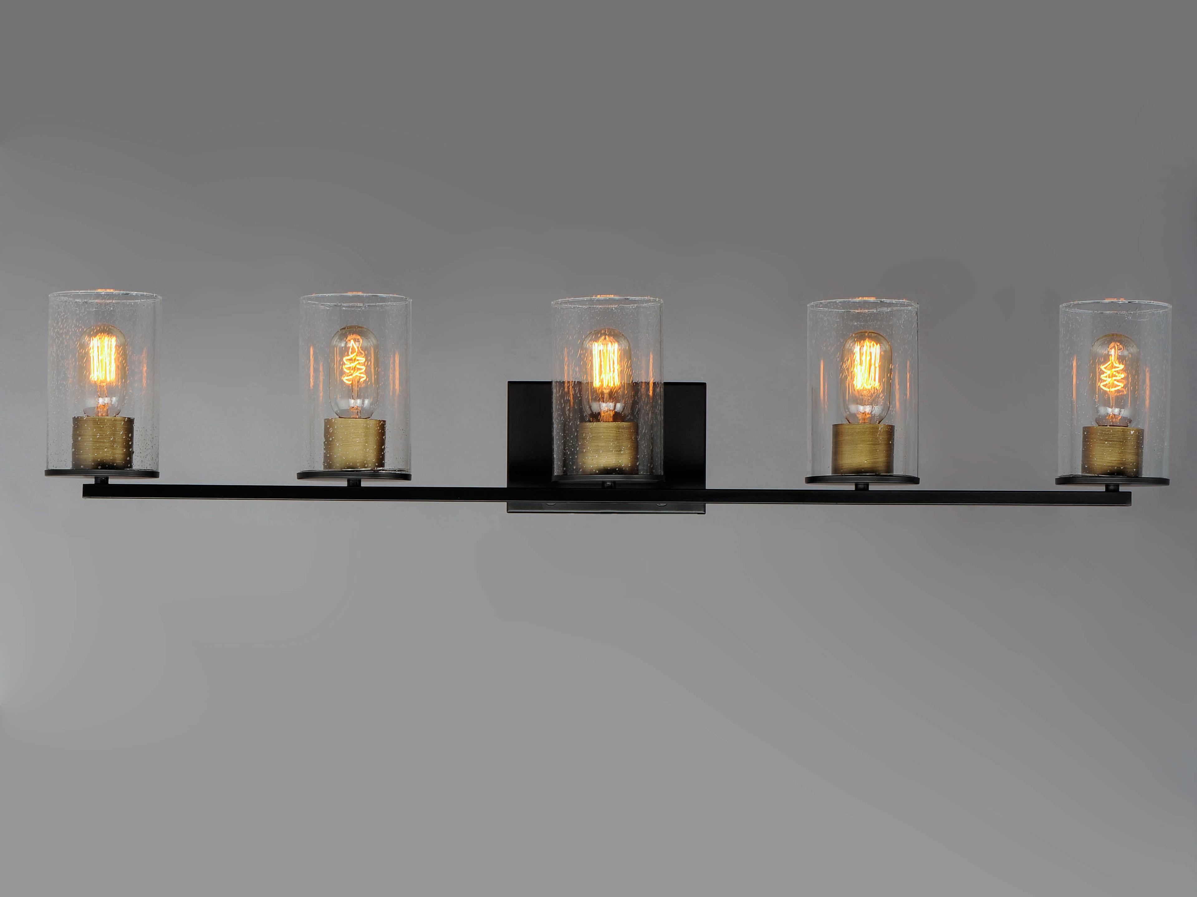Maxim Lighting Sleek 5-Light Antique Brass Black Glass Vanity Light