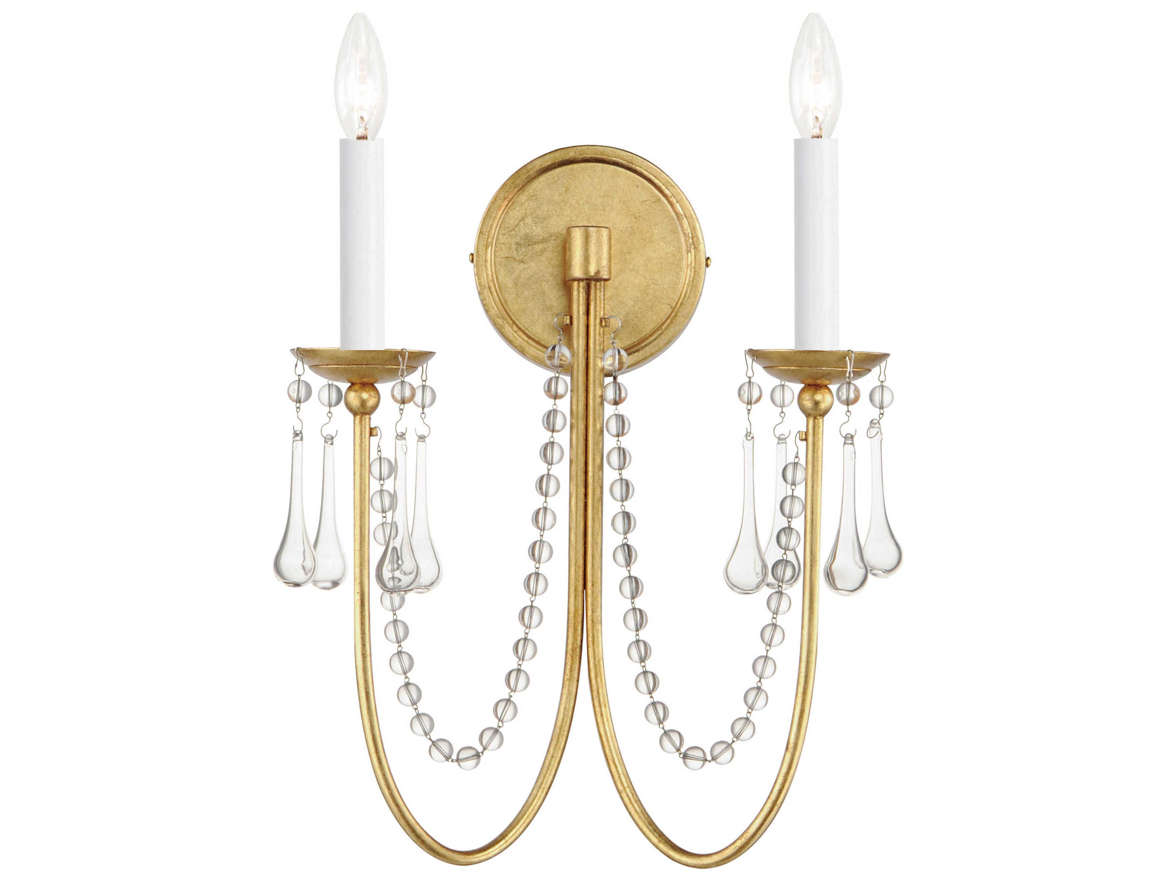 Plumette 2-Light Gold Leaf Crystal Wall Sconce