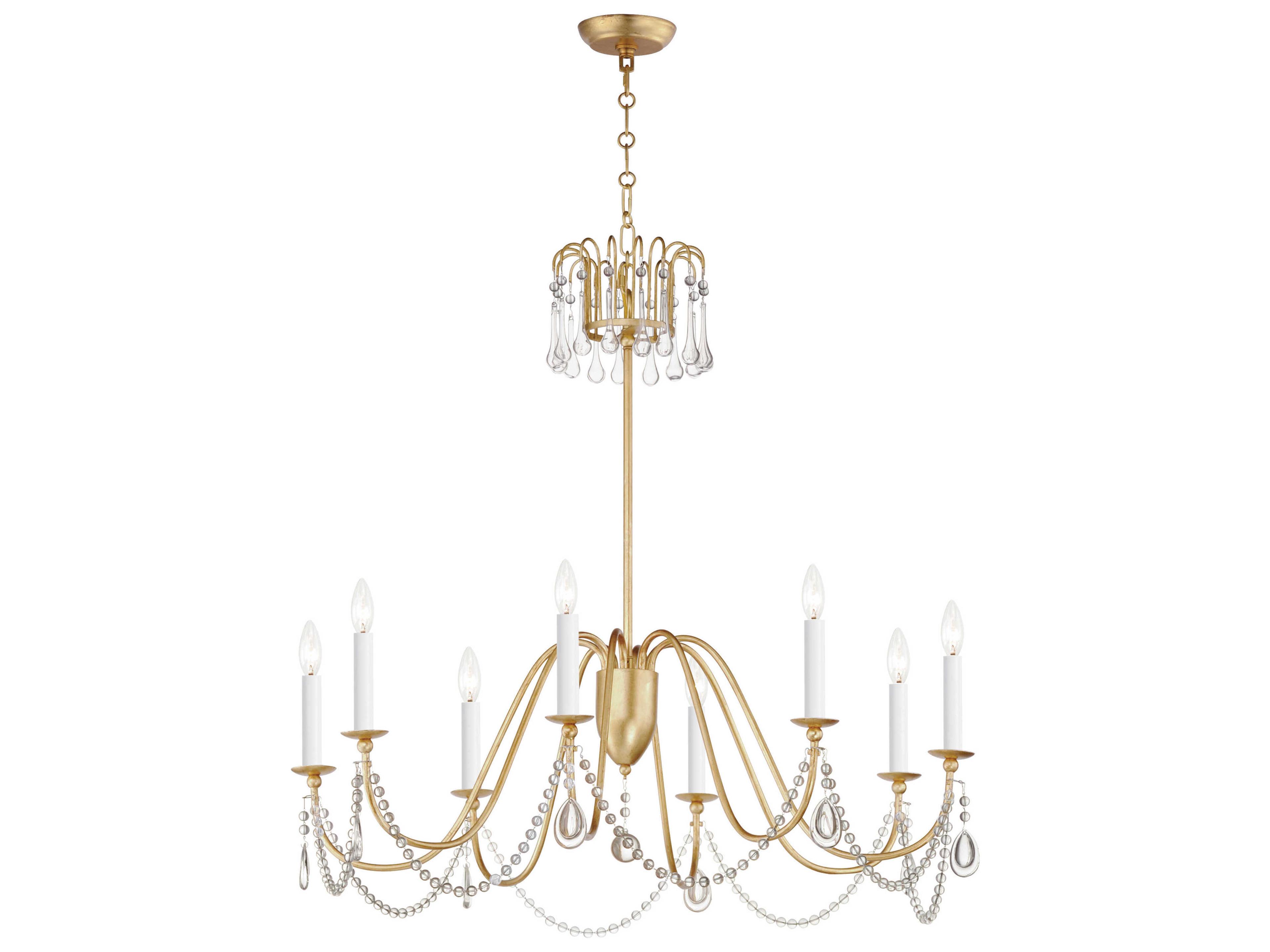Plumette 8-Light Gold Leaf Crystal Candelabra Chandelier