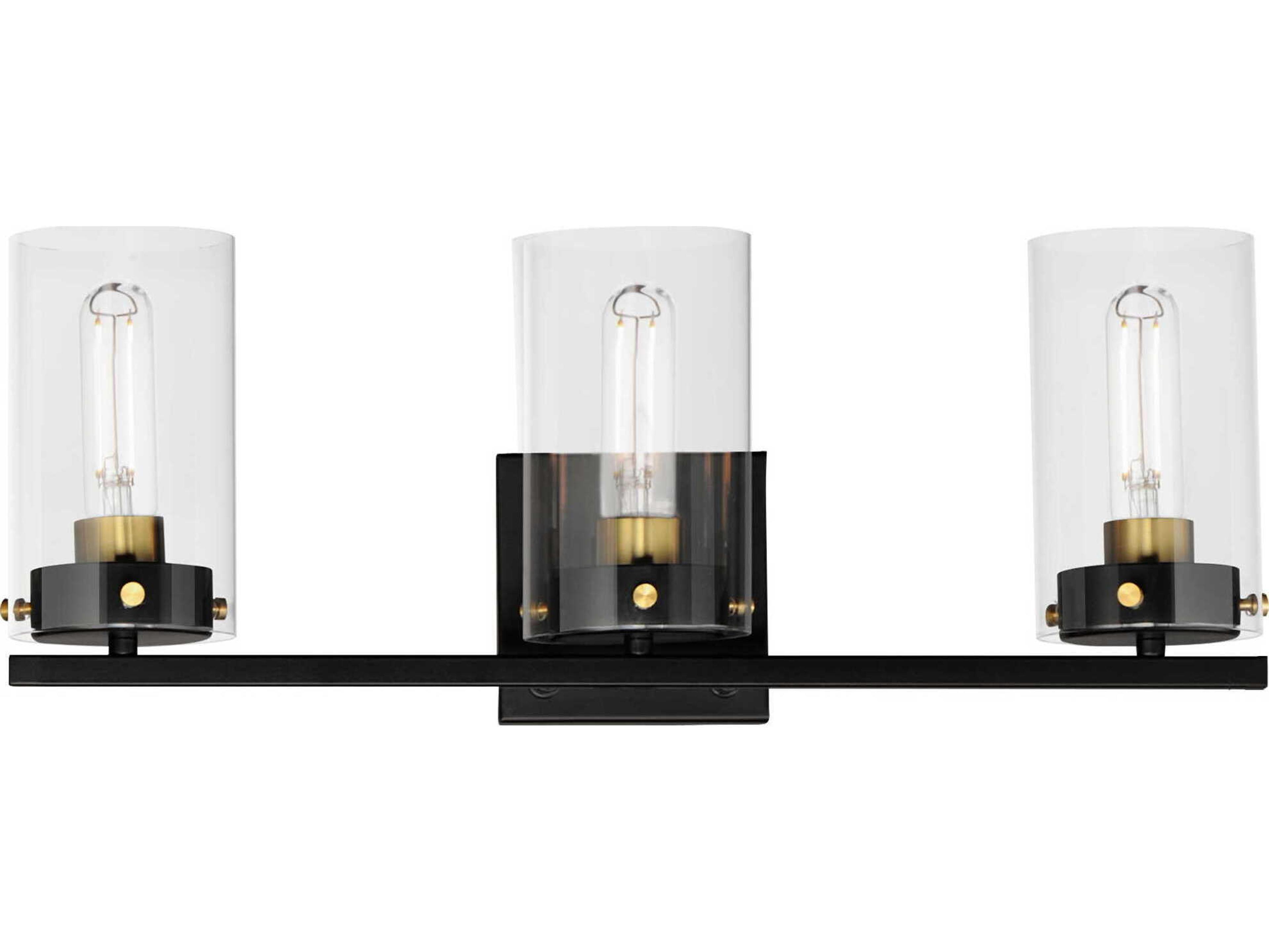 Pinn 3-Light Black Satin Brass Glass Vanity Light