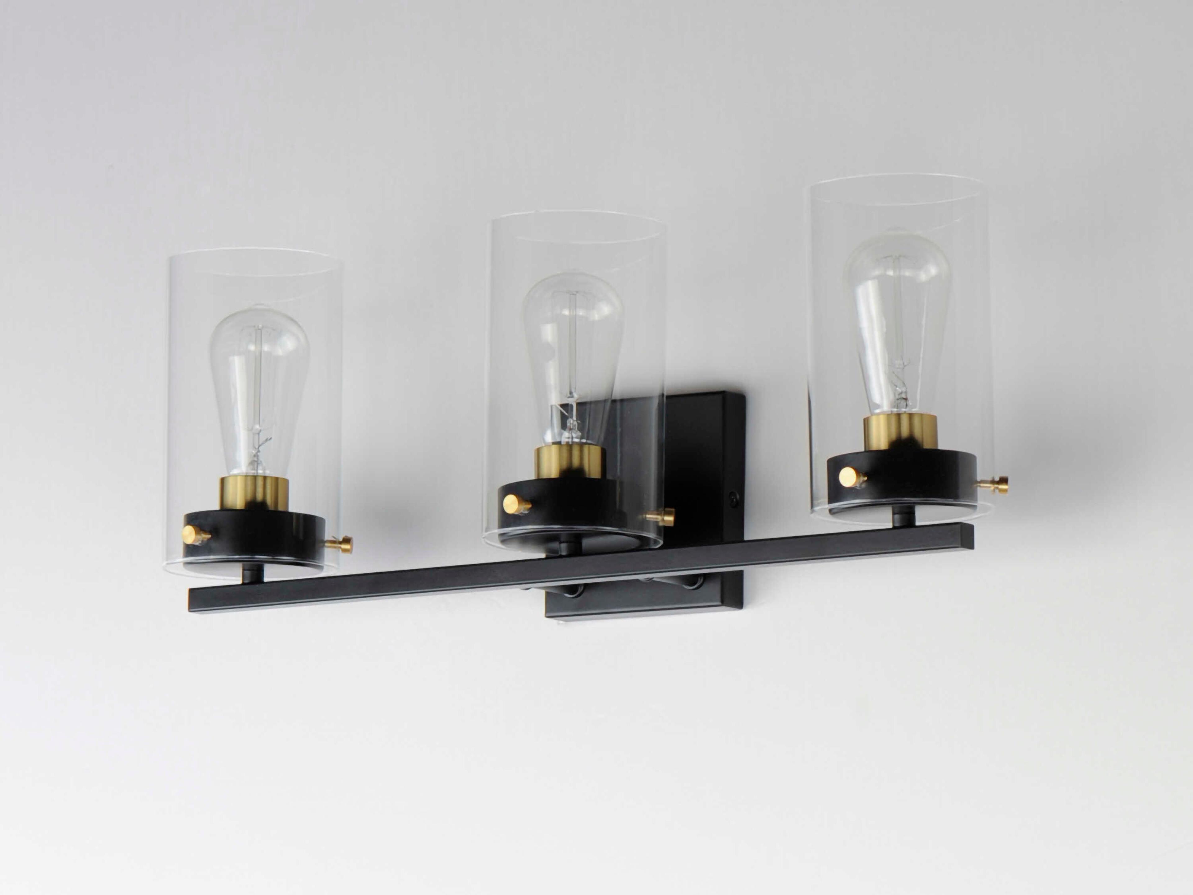Maxim Lighting Pinn 3-Light Black Satin Brass Glass Vanity Light