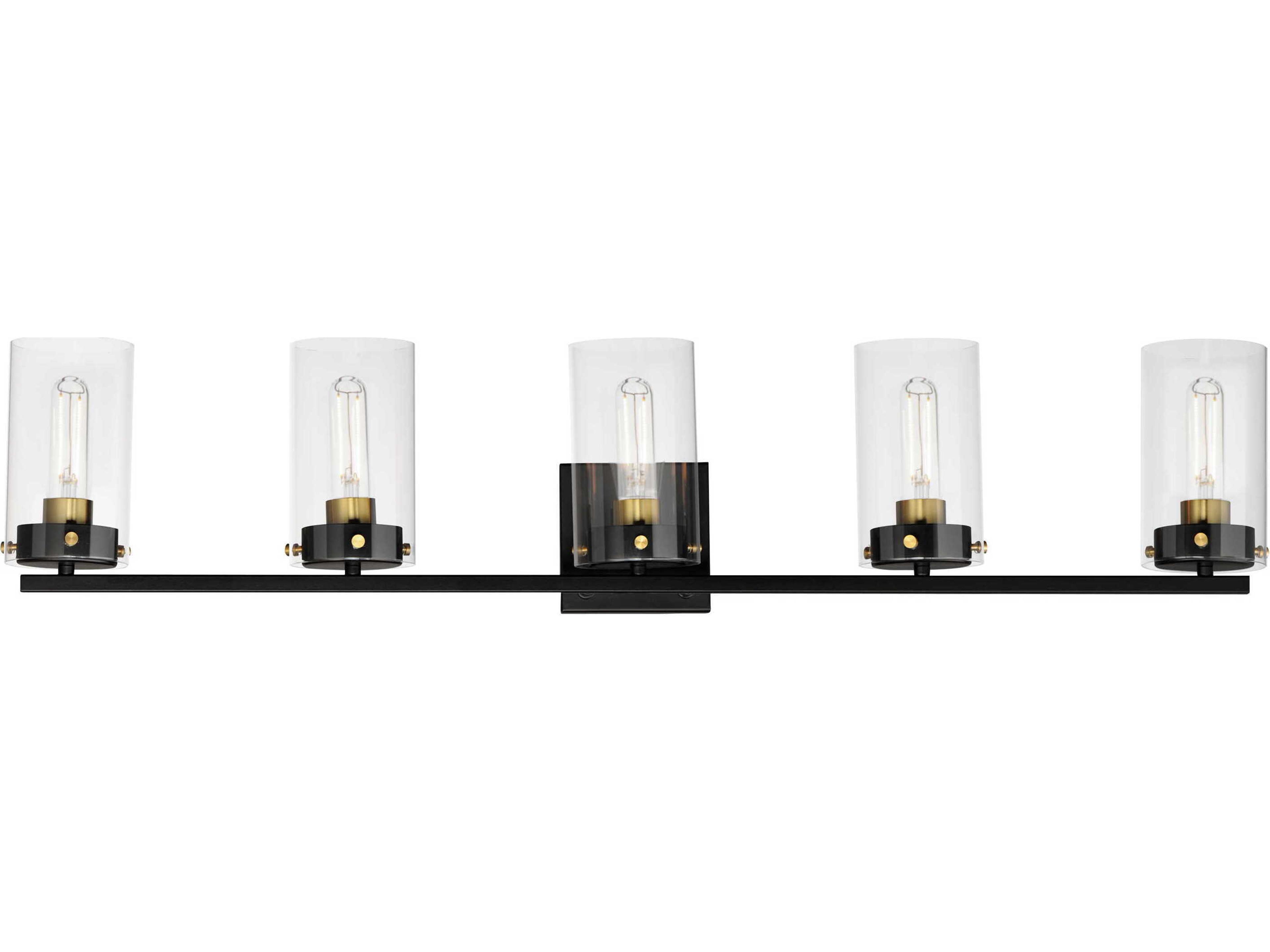 Pinn 5-Light Black Satin Brass Glass Vanity Light