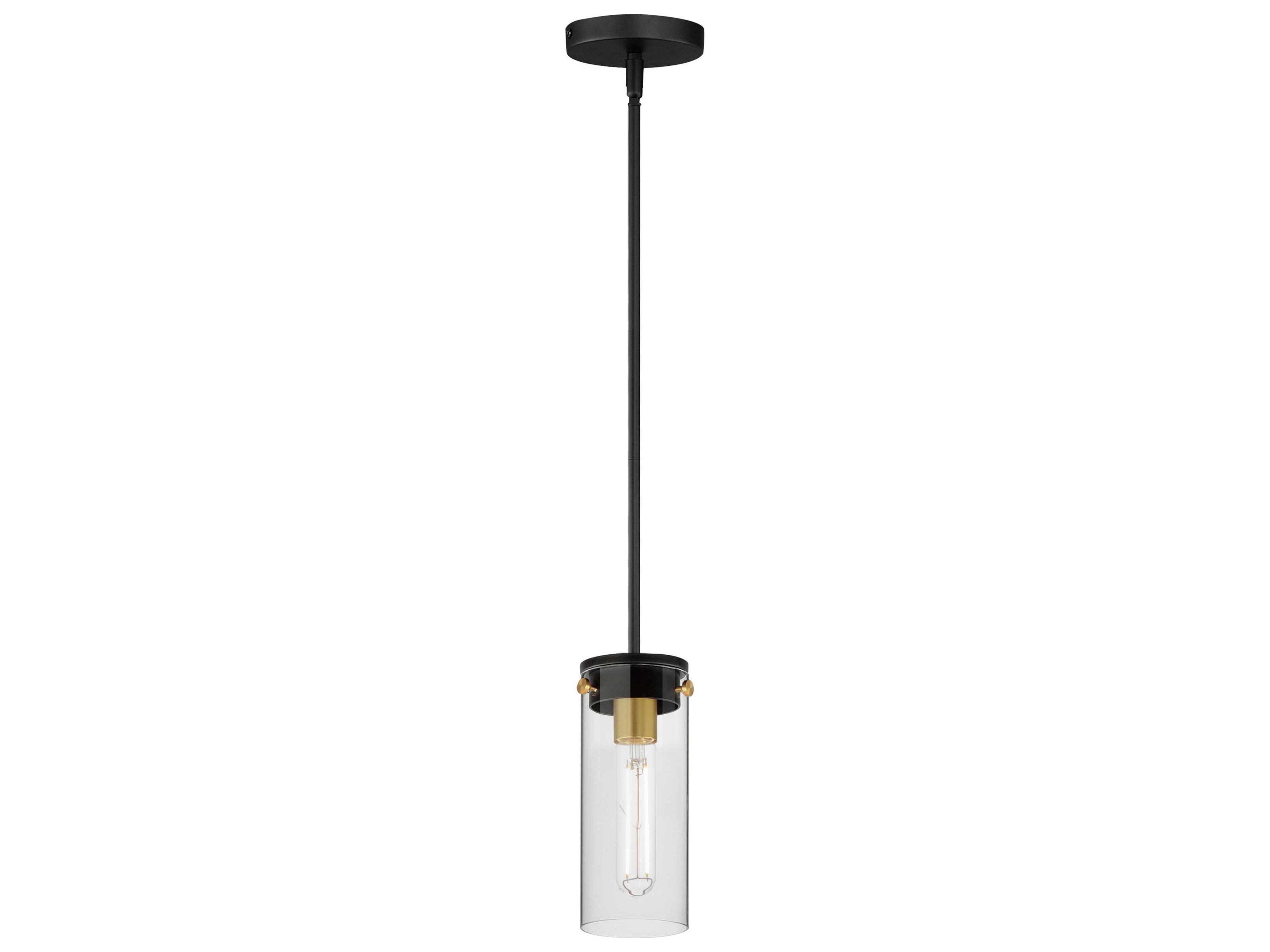 Pinn 1-Light Black Satin Brass Glass Cylinder Mini Pendant